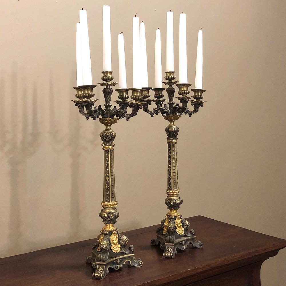 Pair of French Napoleon III Period Bronze Candelabra 3