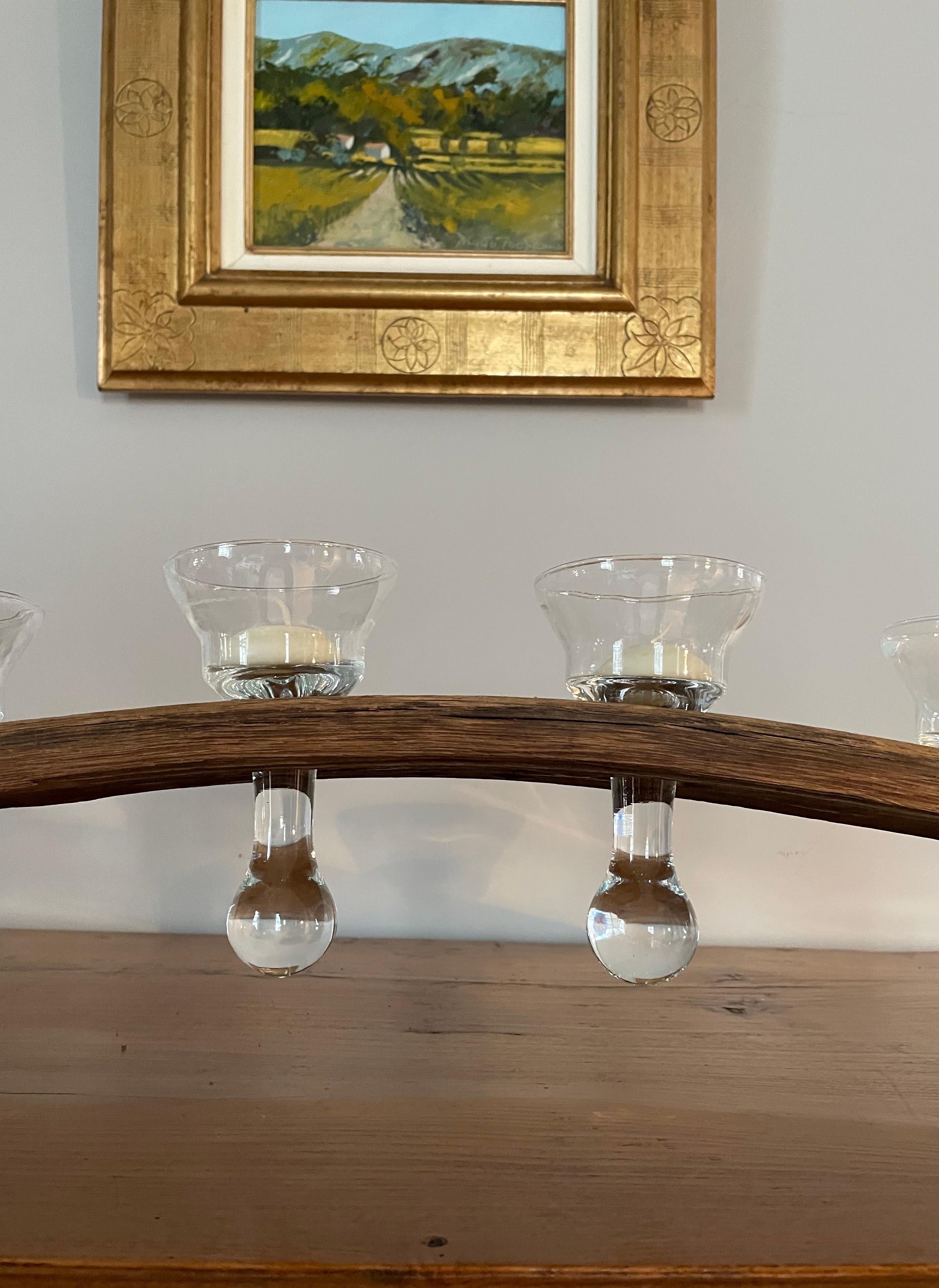 Pair French Nautical Oak Candelabra with Drinking Glasses/Candle Holders For Sale 6