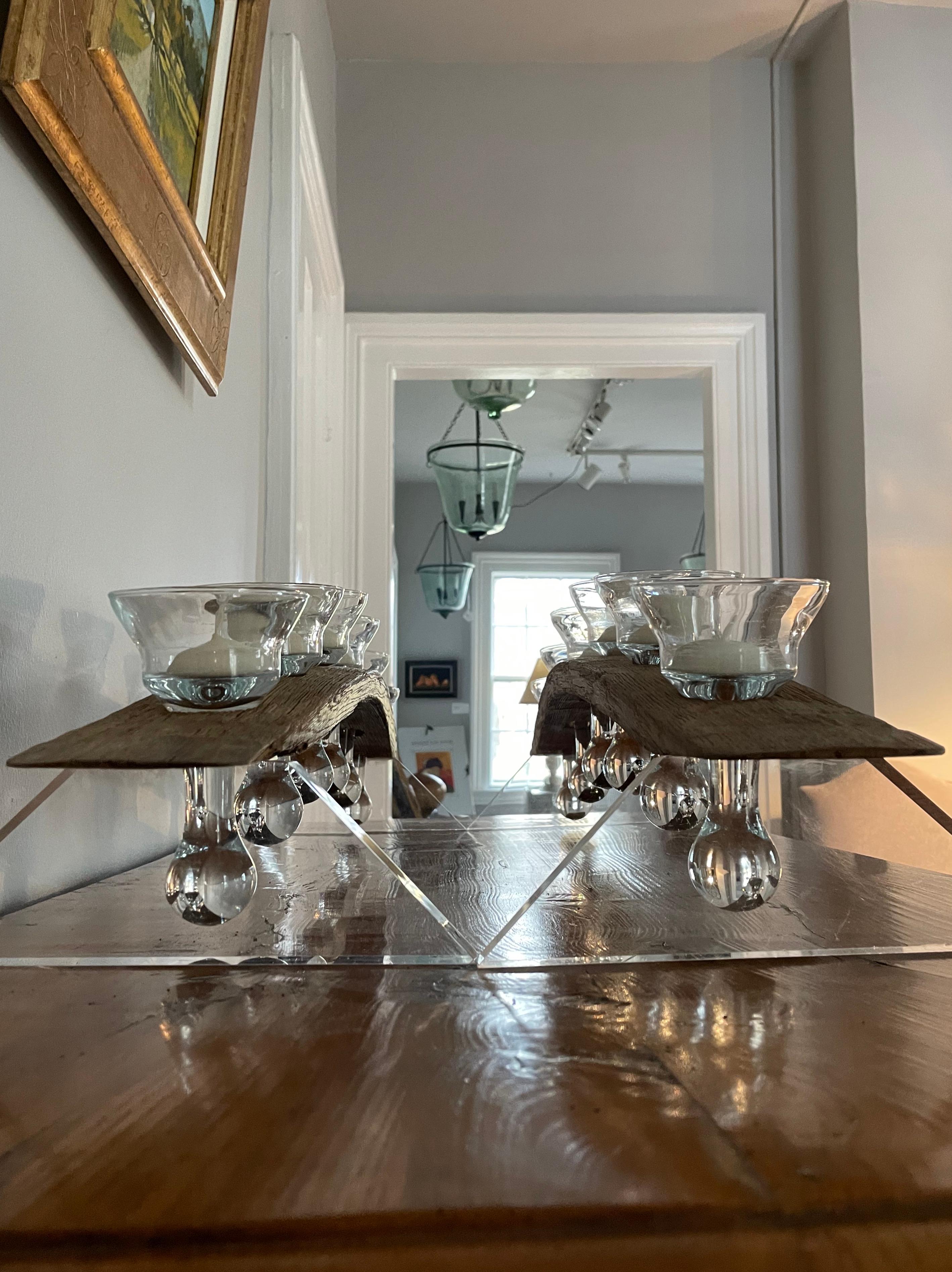 Coppia di candelabri francesi nautici in Oak con bicchieri e portacandele in vendita 10