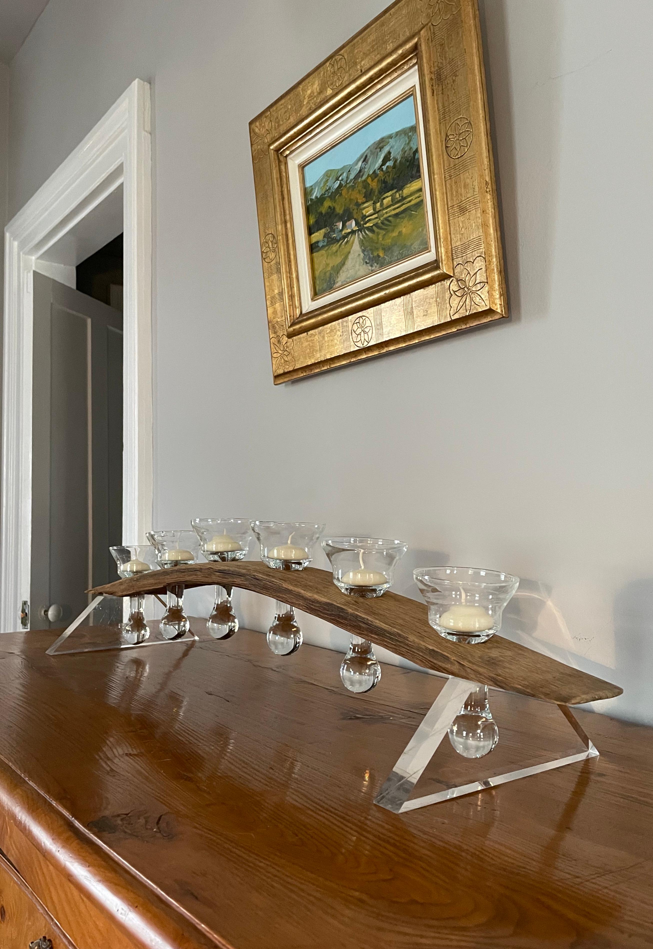 XX secolo Coppia di candelabri francesi nautici in Oak con bicchieri e portacandele in vendita