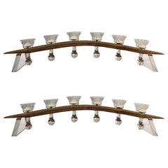 Coppia di candelabri francesi nautici in Oak con bicchieri e portacandele