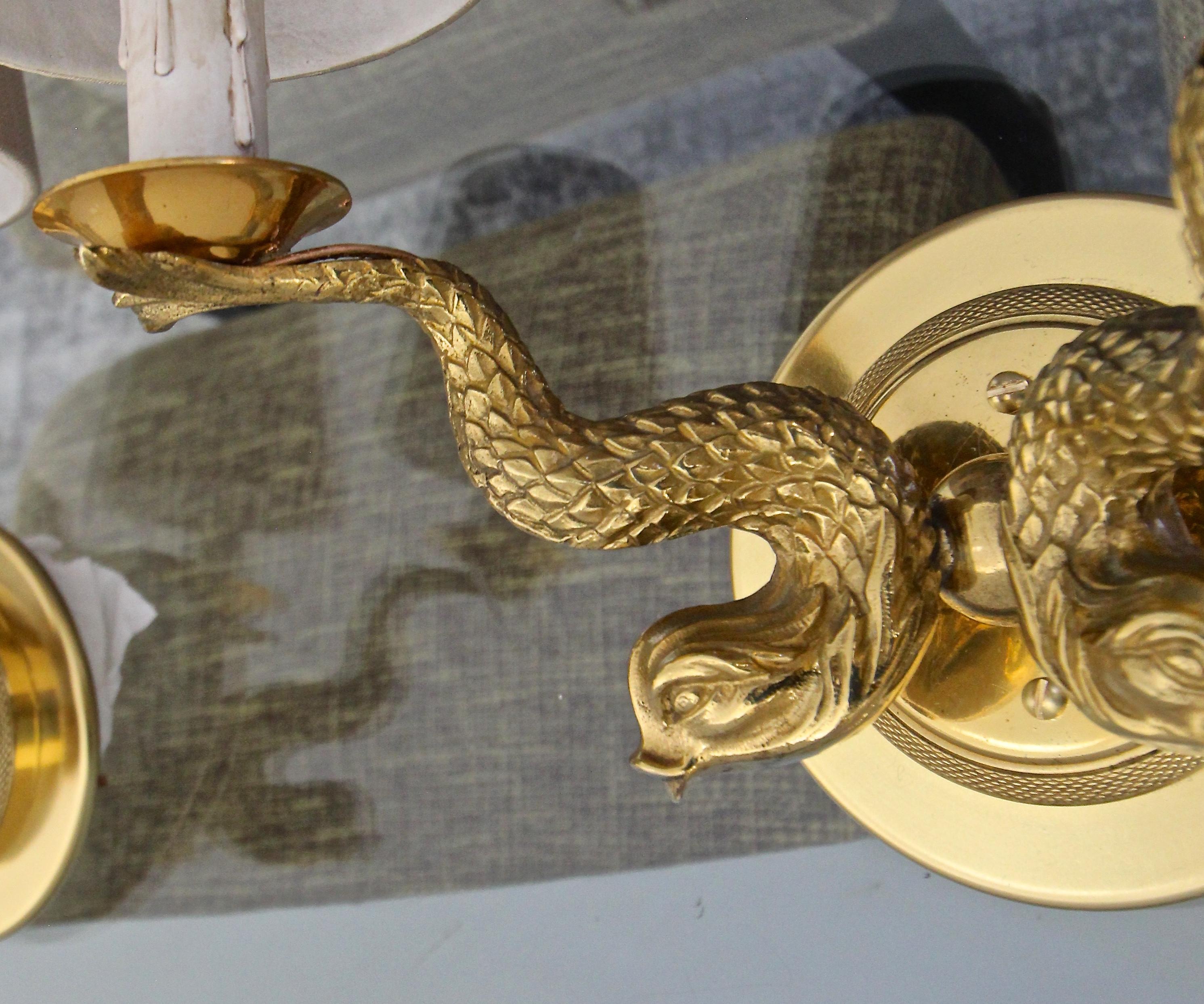 Pair of French Neoclassic Dolphin Brass Wall Sconces For Sale 10