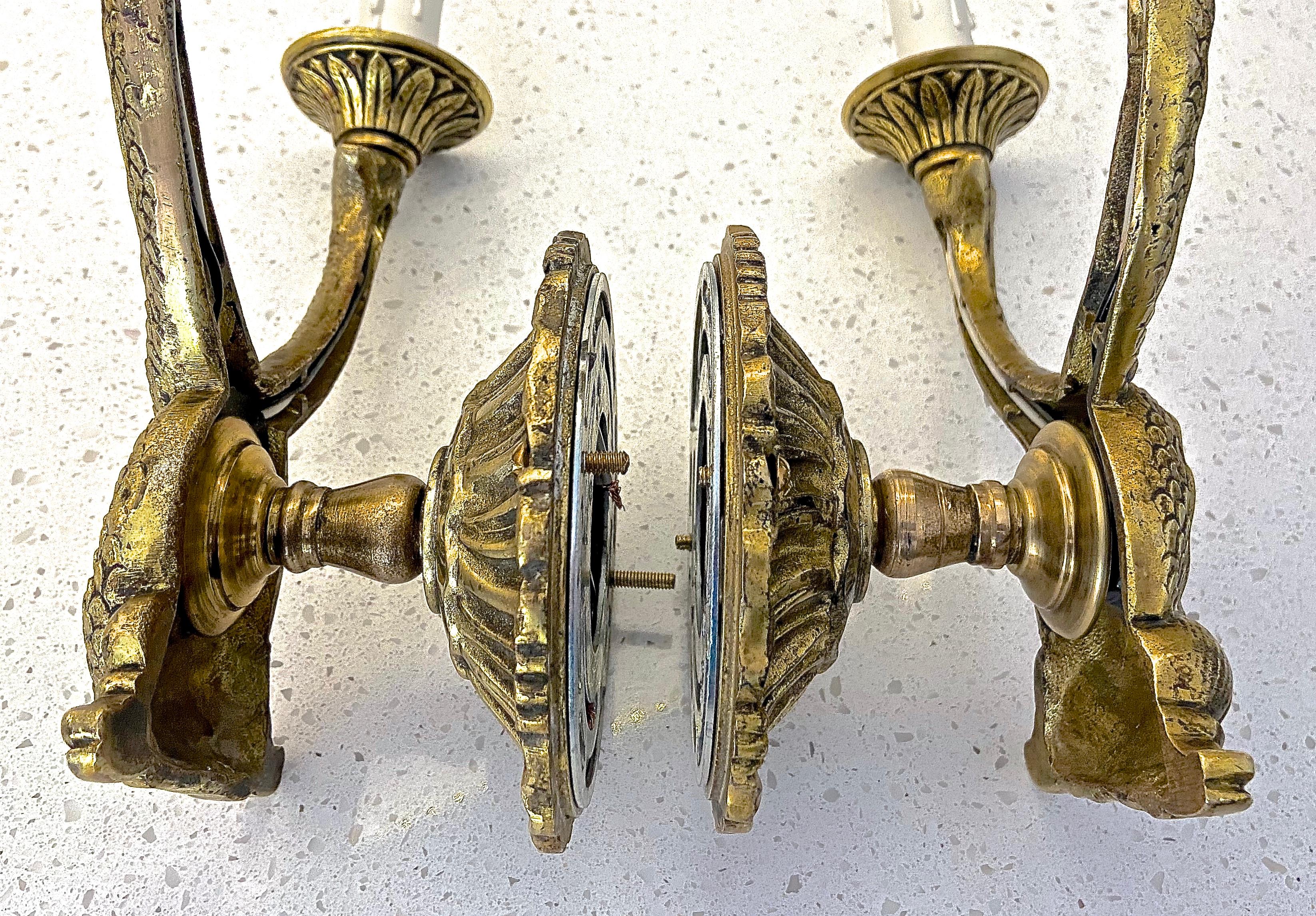 Pair of French Neoclassic Dolphin Brass Wall Sconces For Sale 12