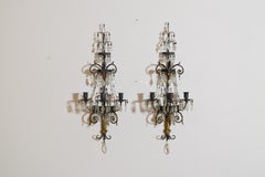 Pair French Neoclassic Painted and Gilt Tole 3=Light Wall Sconces, ca. 1840’s