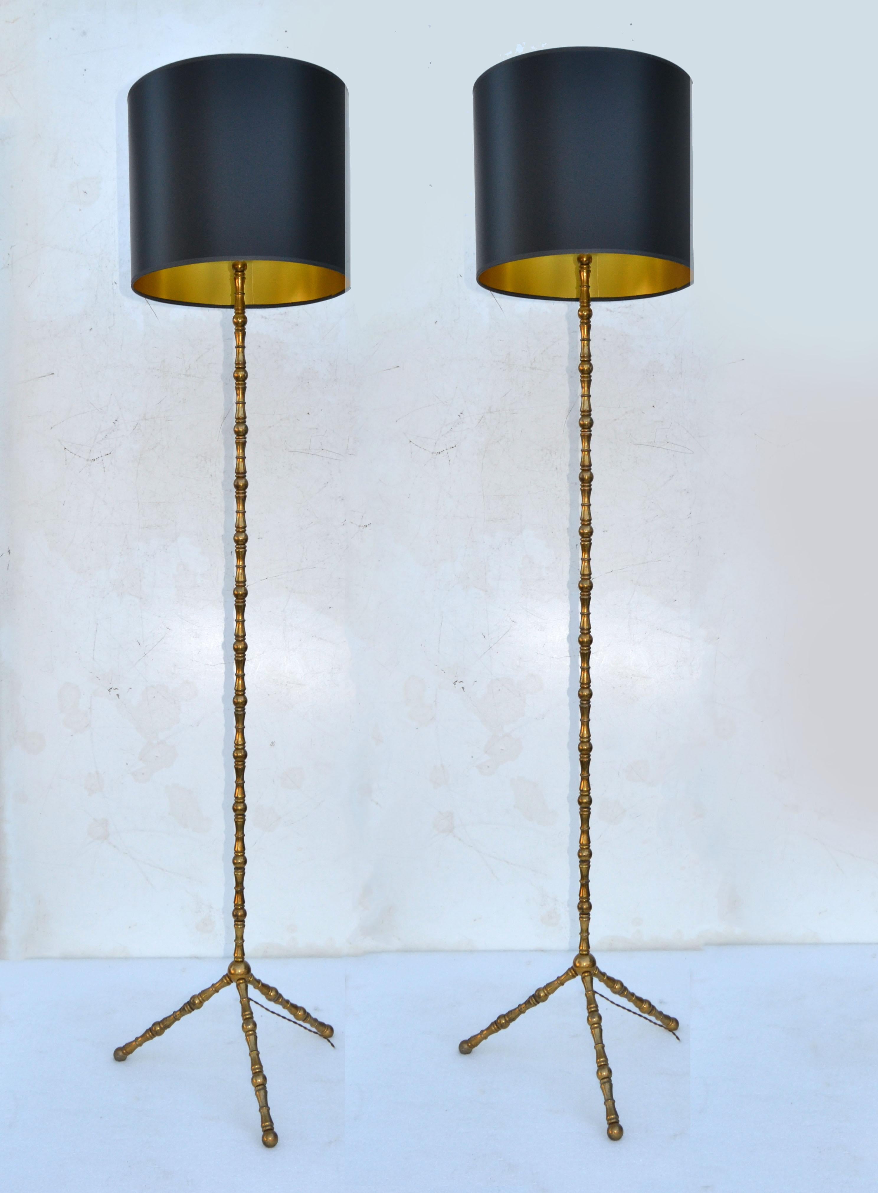Pair, French Neoclassical Bronze Faux Bamboo & Brass Maison Baguès Floor Lamp For Sale 10