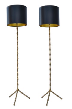 Pair, French Neoclassical Bronze Faux Bamboo & Brass Floor Lamp