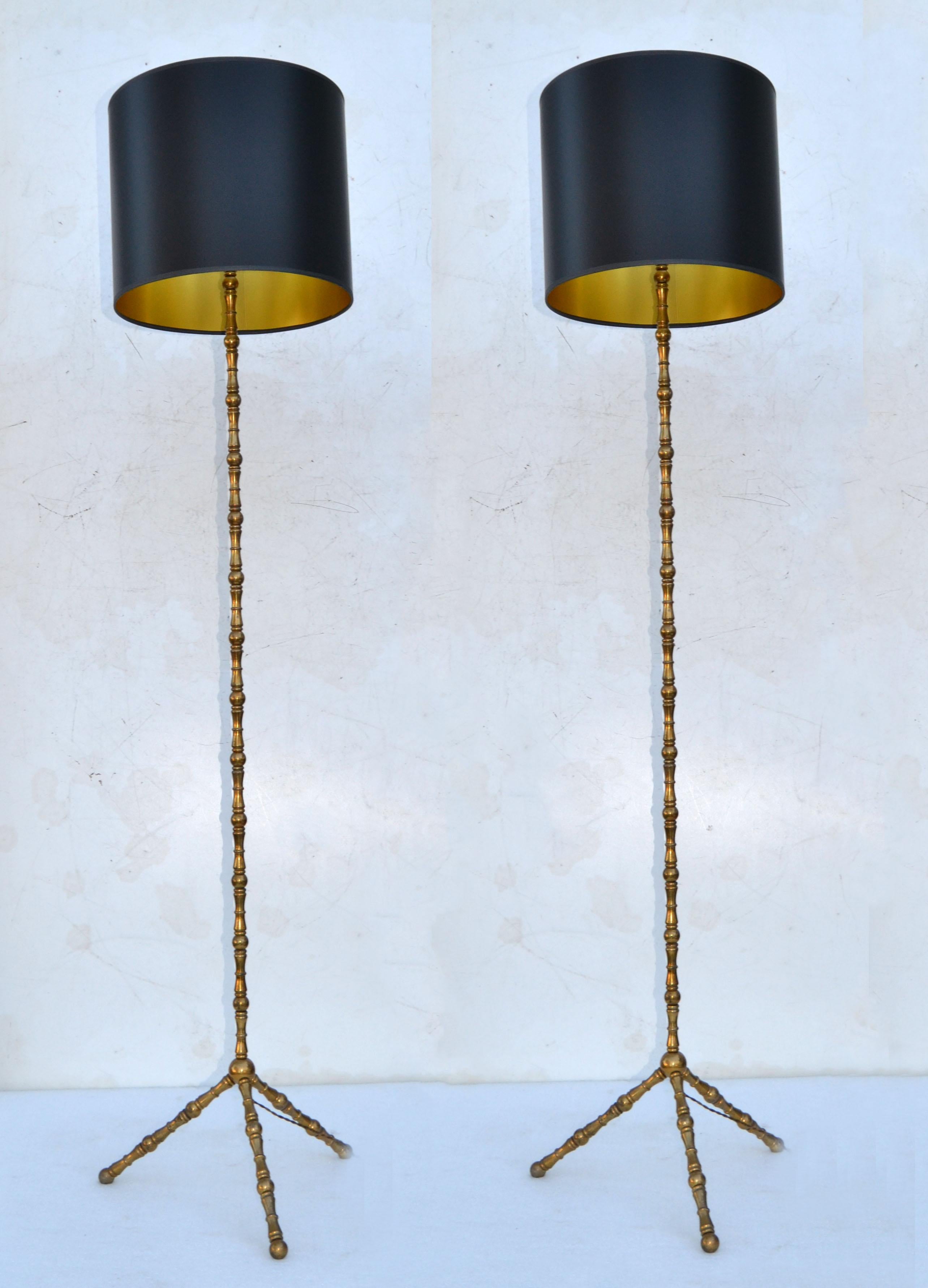 Hand-Crafted Pair, French Neoclassical Bronze Faux Bamboo & Brass Maison Baguès Floor Lamp