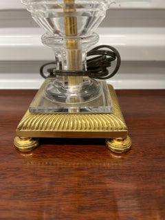 Pair, French Neoclassical Cut Crystal & Bronze Swan Ormolu Baccarat ATTR Lamps