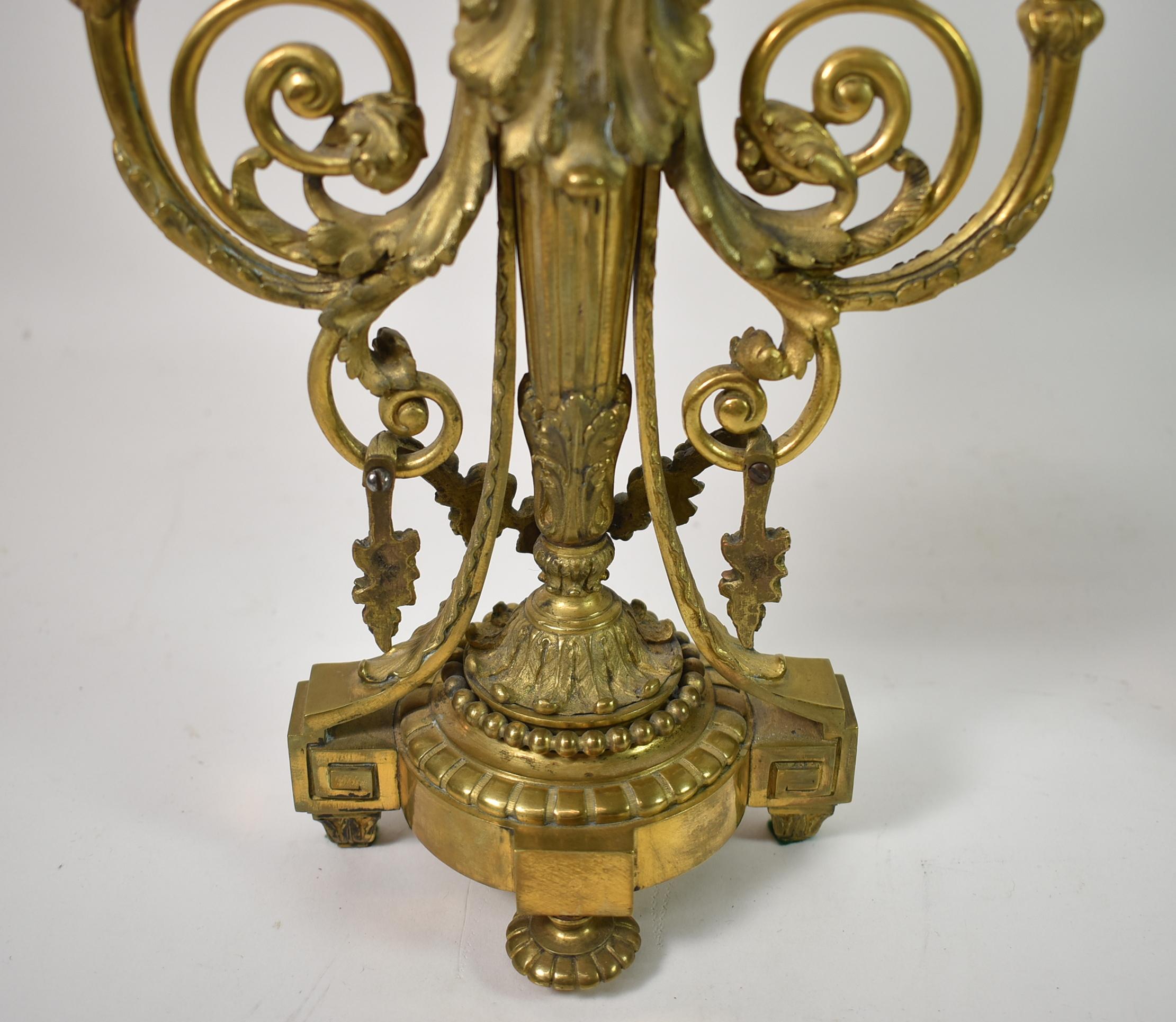 Pair French Neoclassical Gilded Bronze Putti Cherub Candelabras For Sale 3