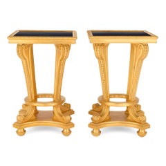 Pair French Neoclassical Style Blue Lapis Lazuli Ormolu Stands Pedestals