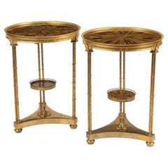 Pair of Neoclassical-Style Gilt Bronze Round Side Tables with Tiger-Eye Tops