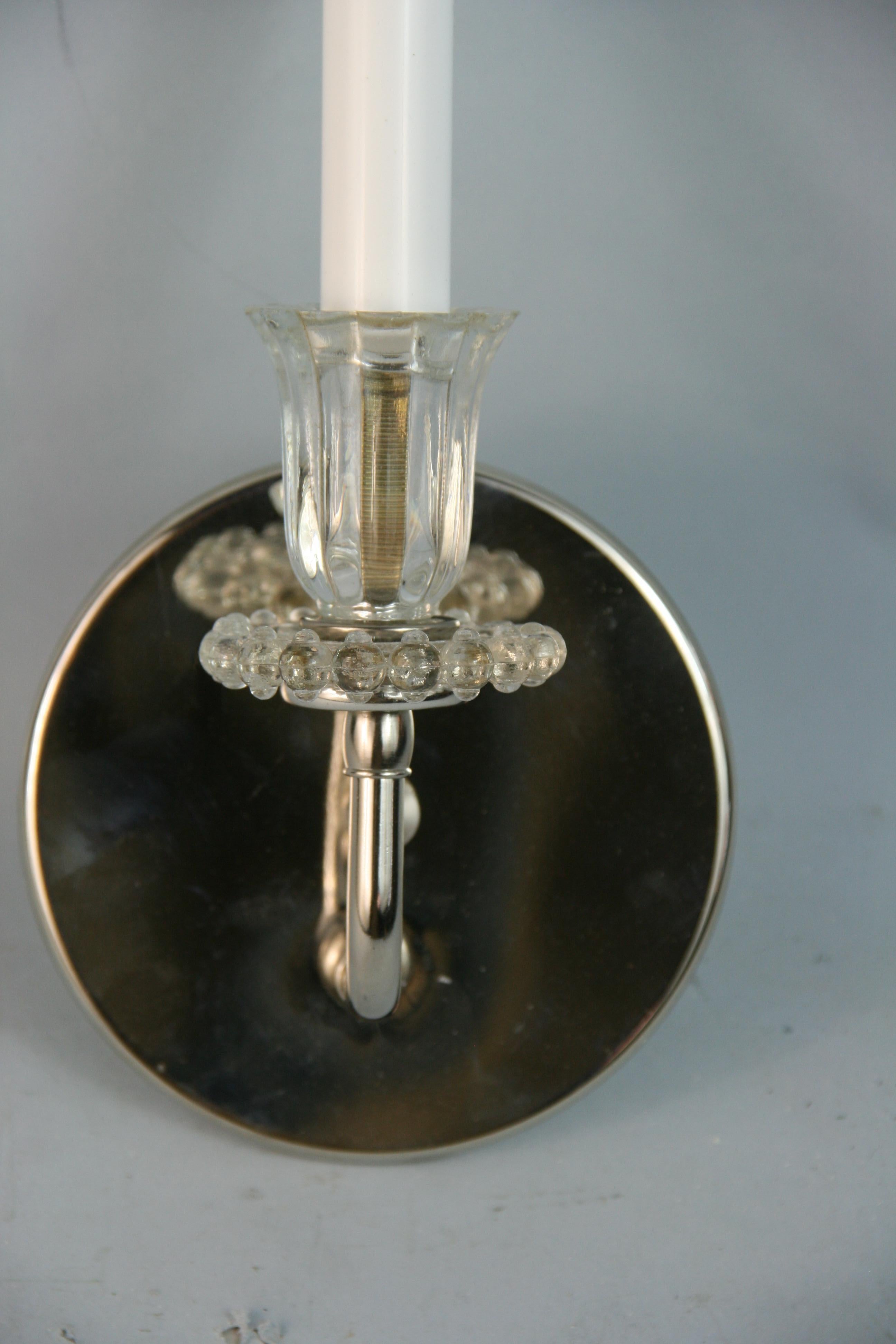 Late 20th Century Pair French Nickel and crystal Tulip Sconces For Sale