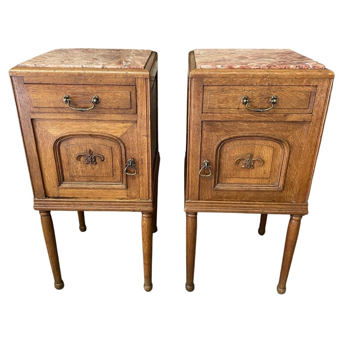 Pair French Oak Bedside Cupboards 