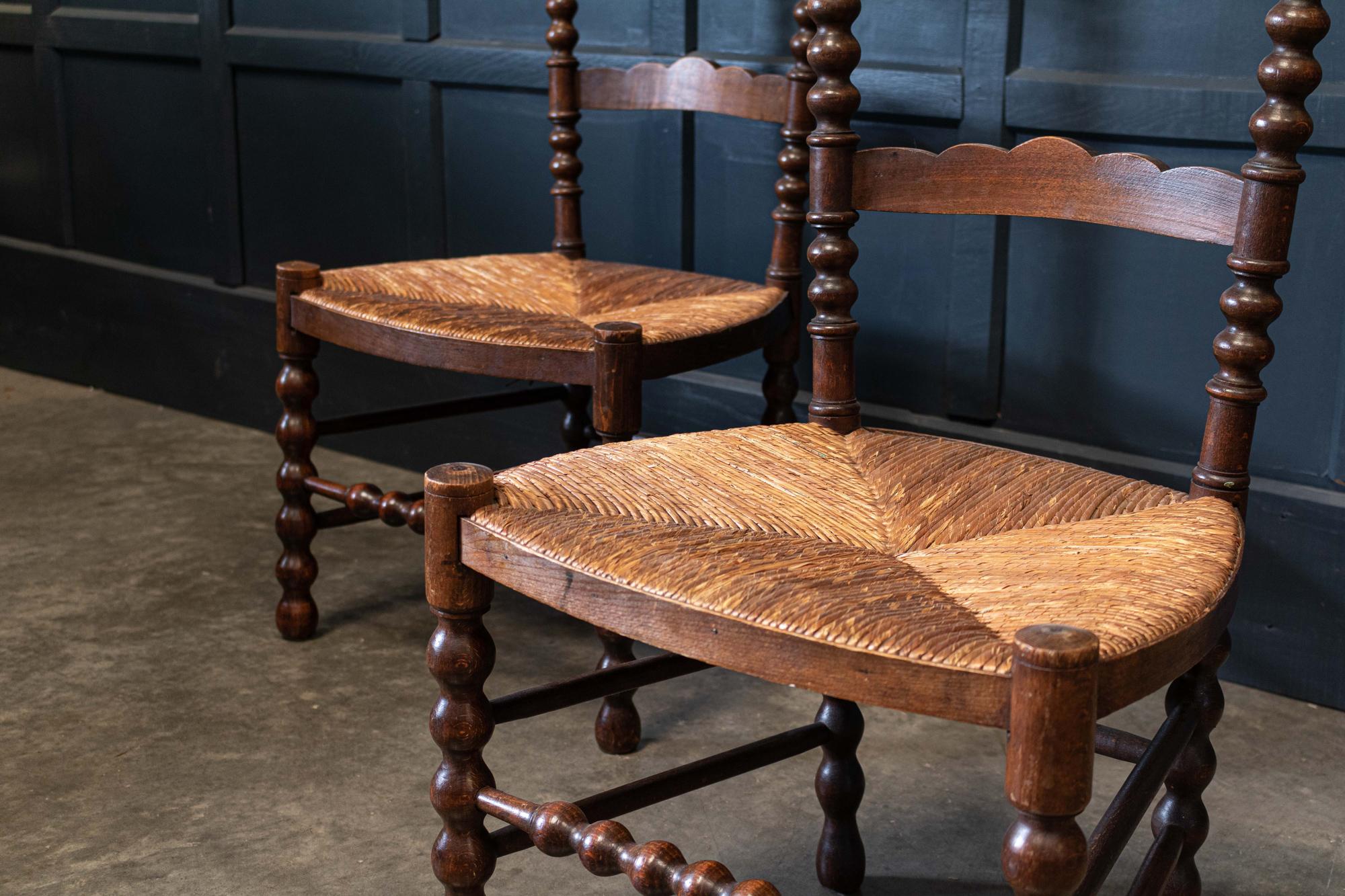 Pair French Oak Provincial Rush Bobbin Chairs In Good Condition In Staffordshire, GB