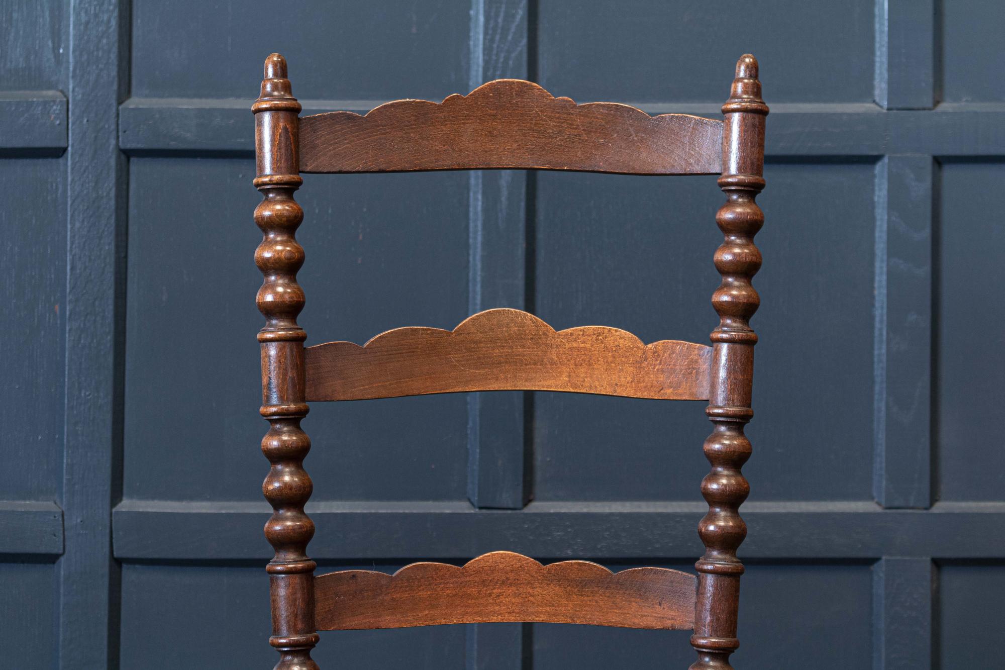 20th Century Pair French Oak Provincial Rush Bobbin Chairs