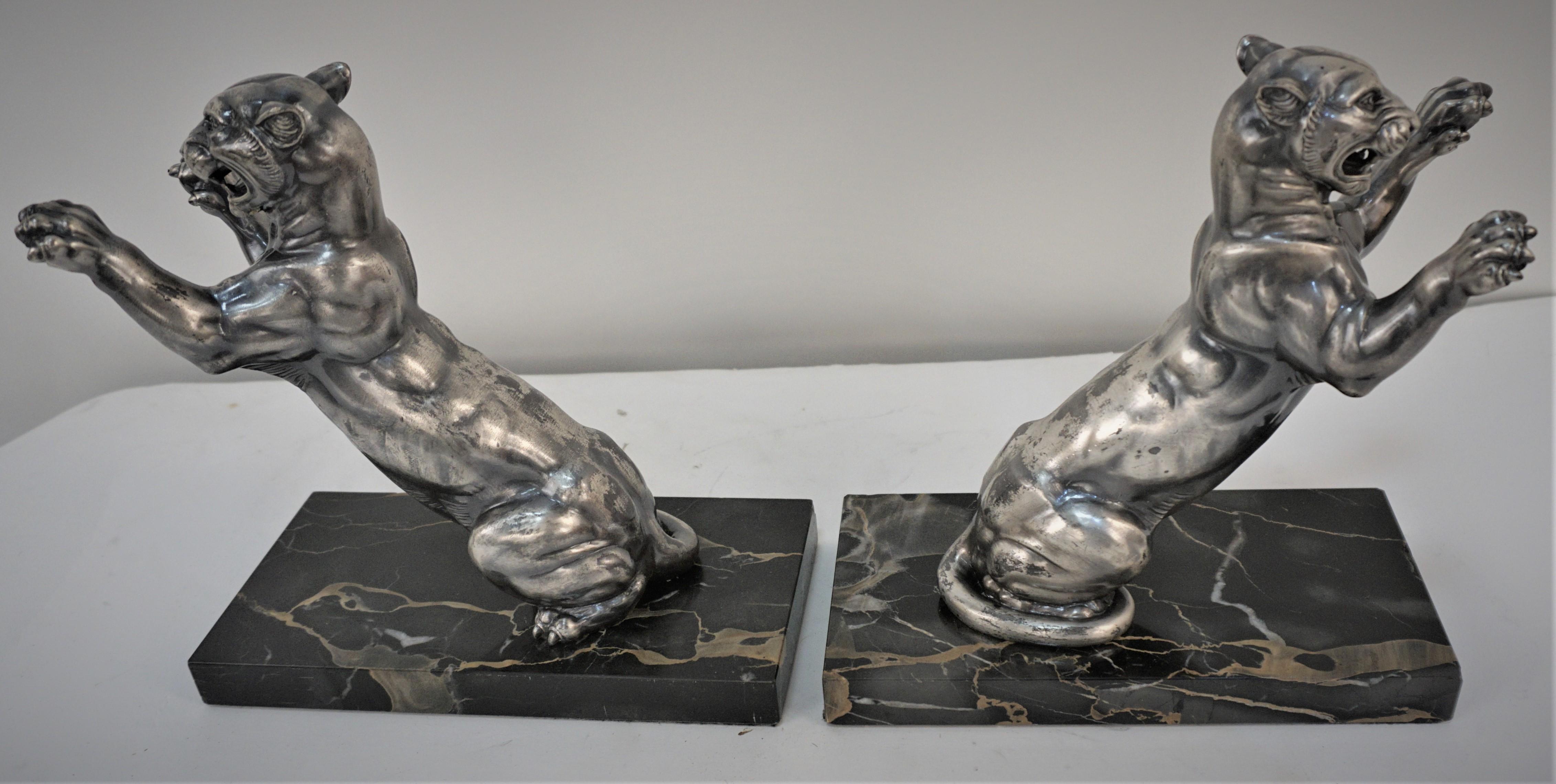 Pair French of Art Deco Tiger Bookends by Perrina Paris In Good Condition In Fairfax, VA