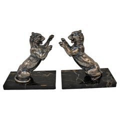 Pair French of Art Deco Tiger Bookends by Perrina Paris