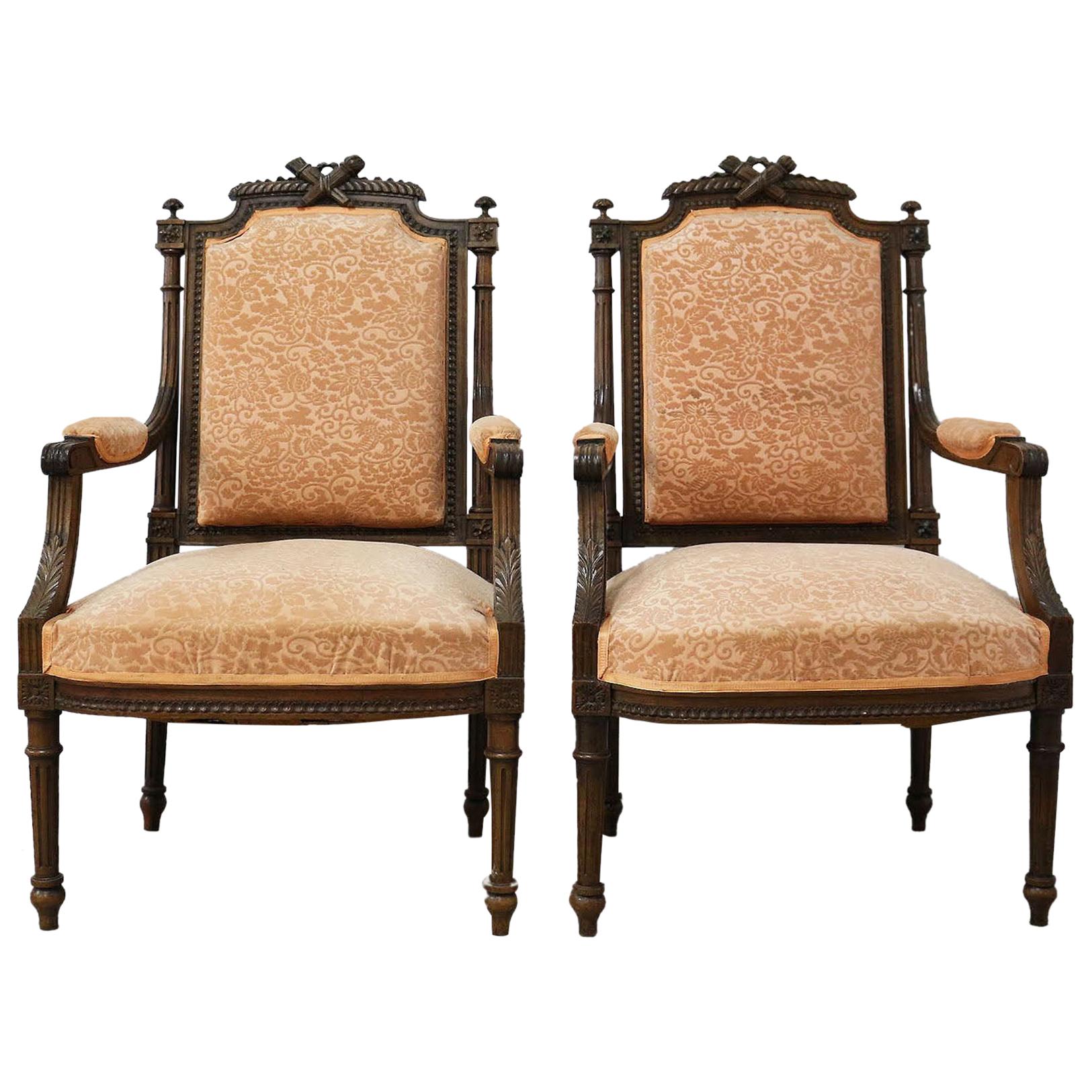 French Open Armchairs 19th Century Louis XVI Fauteuil Includes Recovering, Pair