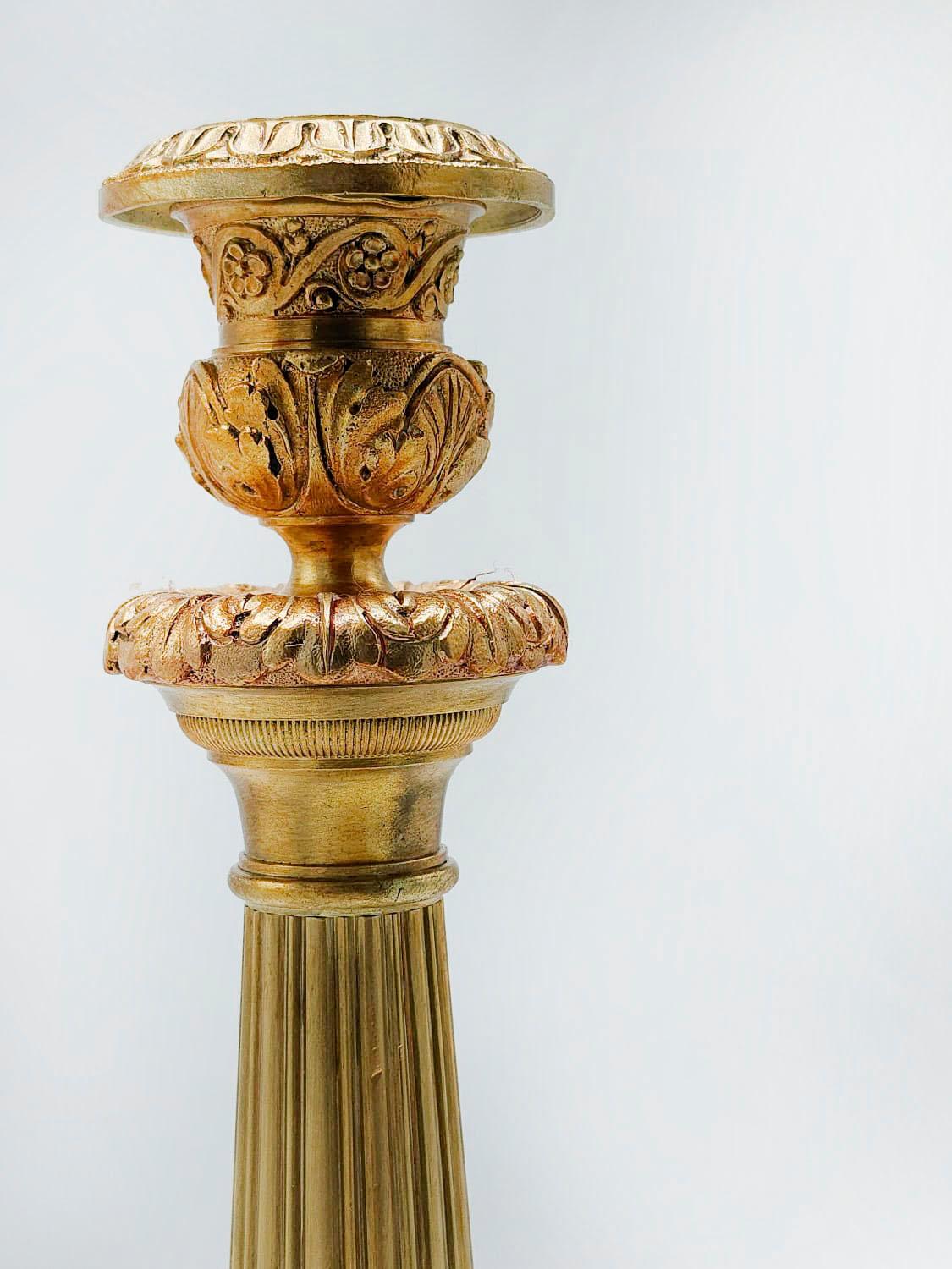 Pair French Ormolu Bronze Dore Victorian Candelabras Regency Candlesticks For Sale 1