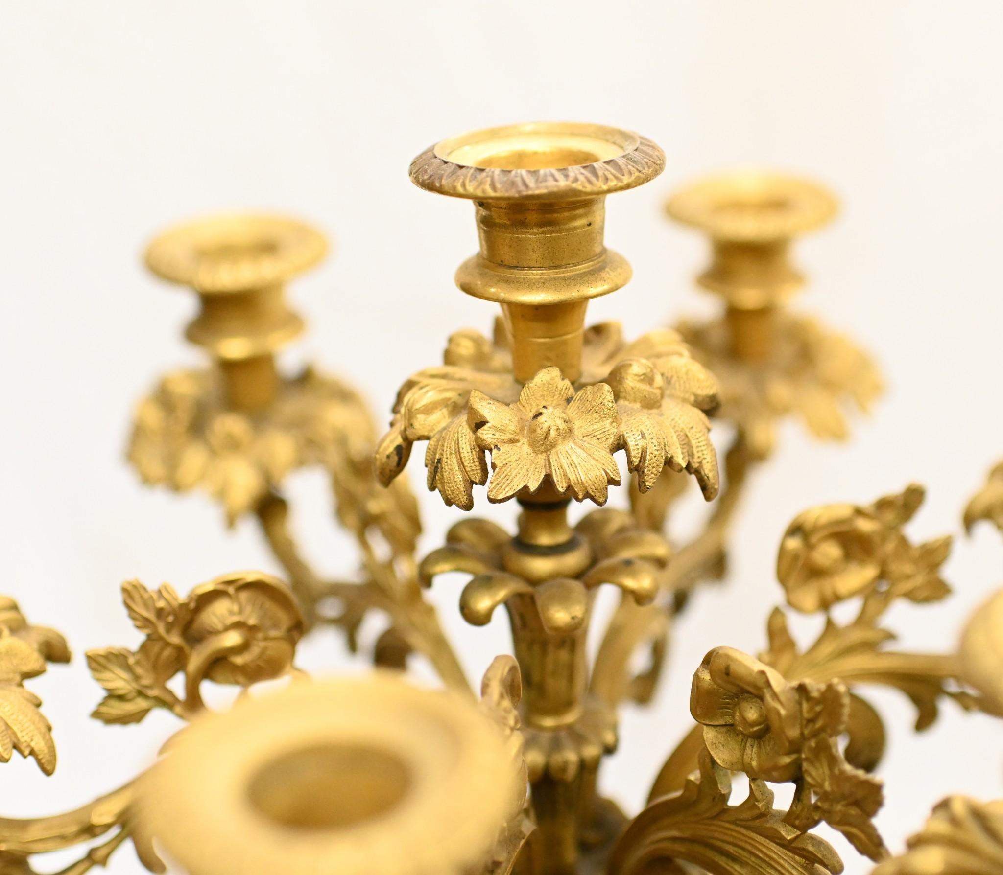 Gorgeous pair of French antique candelabras in ormolu
Perfect left and right maidens hold aloft the seven branch candelabras
We date this pair to circa 1880
Very ornate the quality to the casting on the ormolu is very detailed
Bought from a dealer