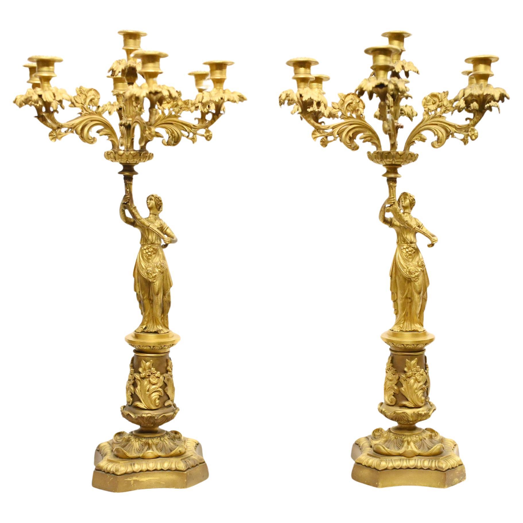 Pair French Ormolu Candelabras Maiden Antique 1880