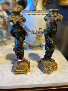 Pair French Ormolu Candle Holders "Grape Pickers"