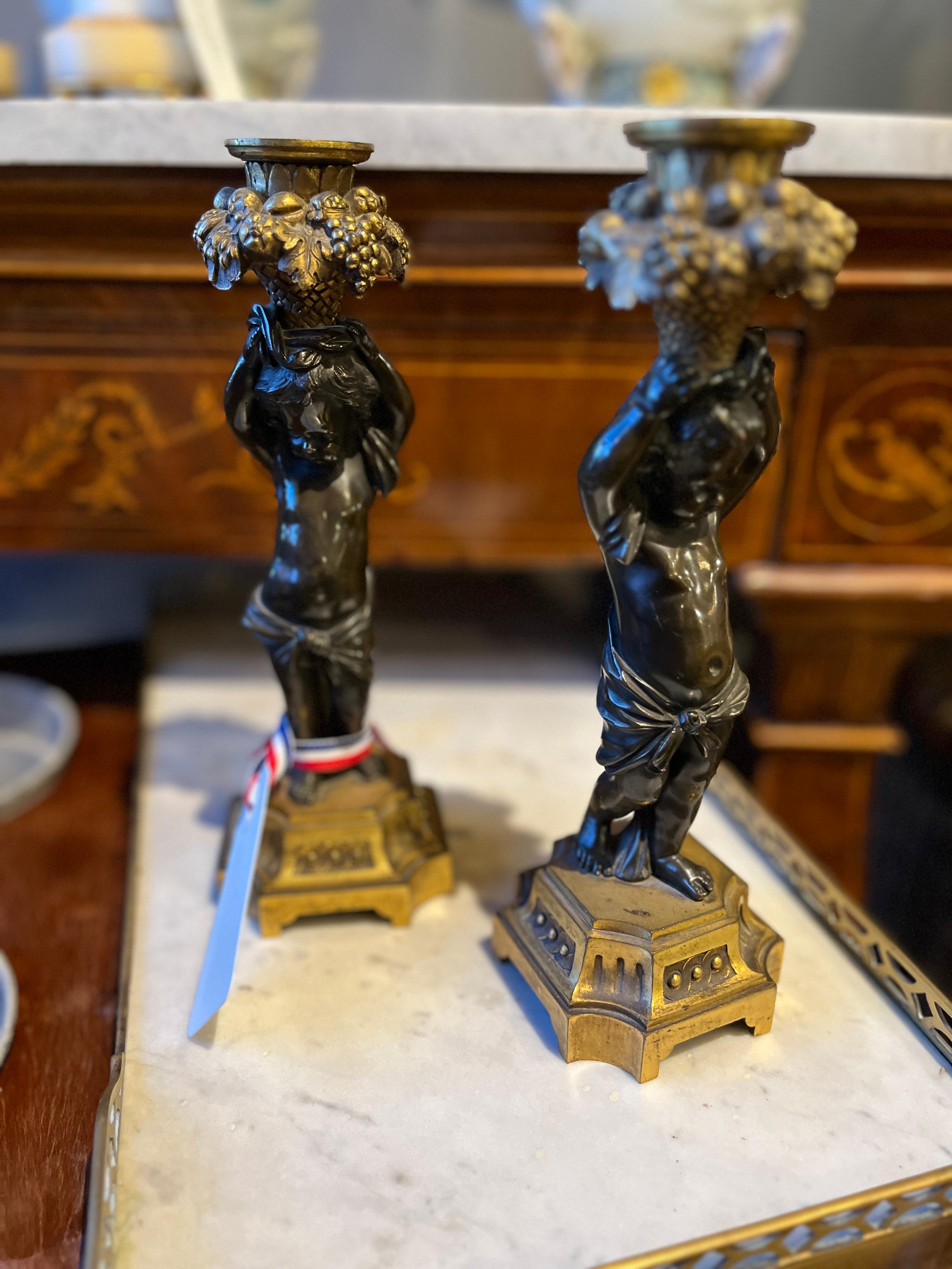 19th Century Pair French Ormolu Candle Holders 