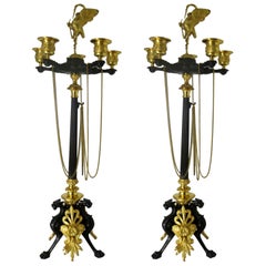 Pair of French Ormolu Gilt Bronze Dore Five-Light Candelabra Candlesticks