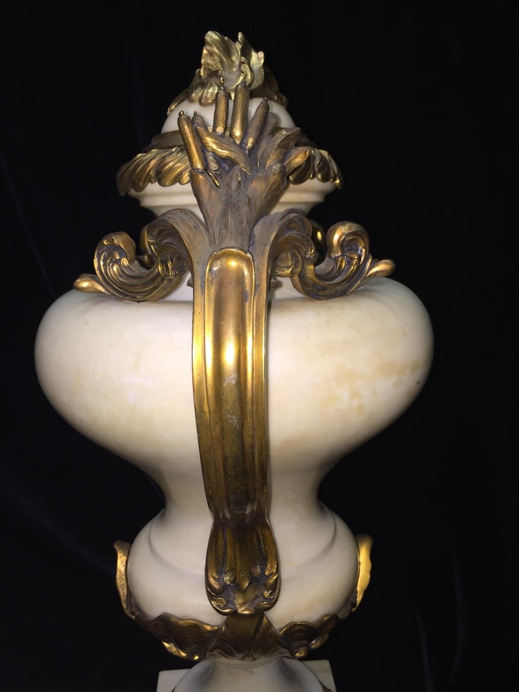 French Pair Ormolu Mounted Marble Urns, Signed E. KAHN 1
