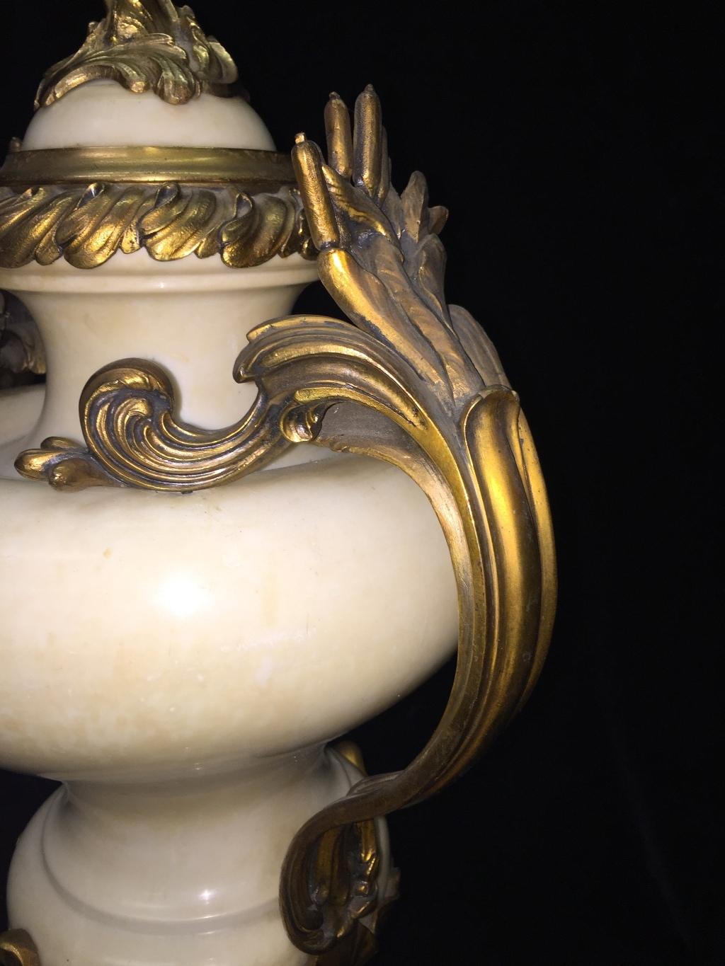 French Pair Ormolu Mounted Marble Urns, Signed E. KAHN 2