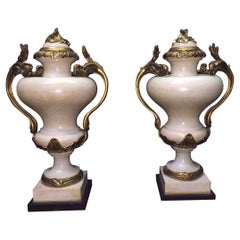 French Pair Ormolu Mounted Marble Urns, Signed E. KAHN