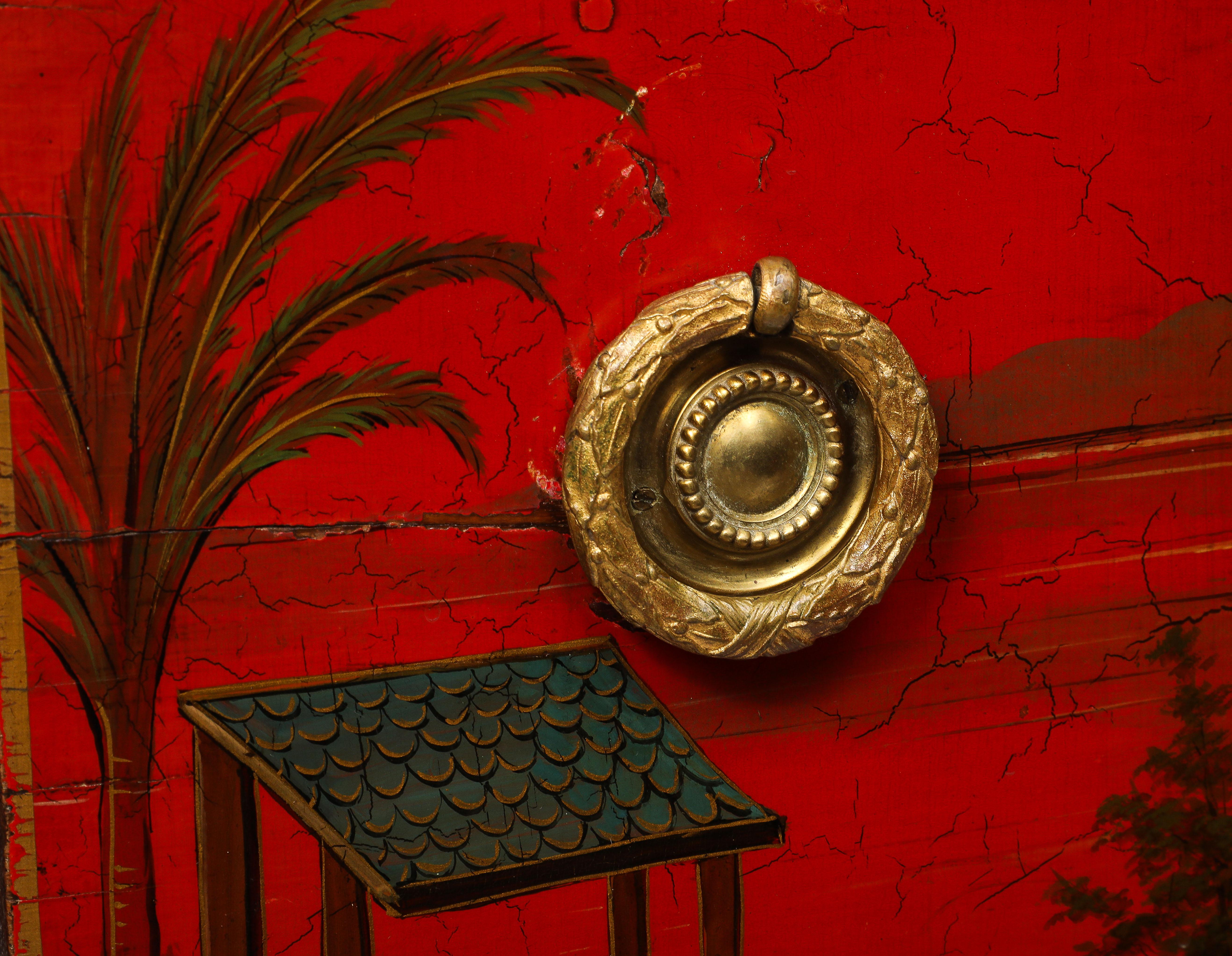 Pair French Ormolu Mounted Chinoiserie Red Lacquer Commodes, François Boucher For Sale 6