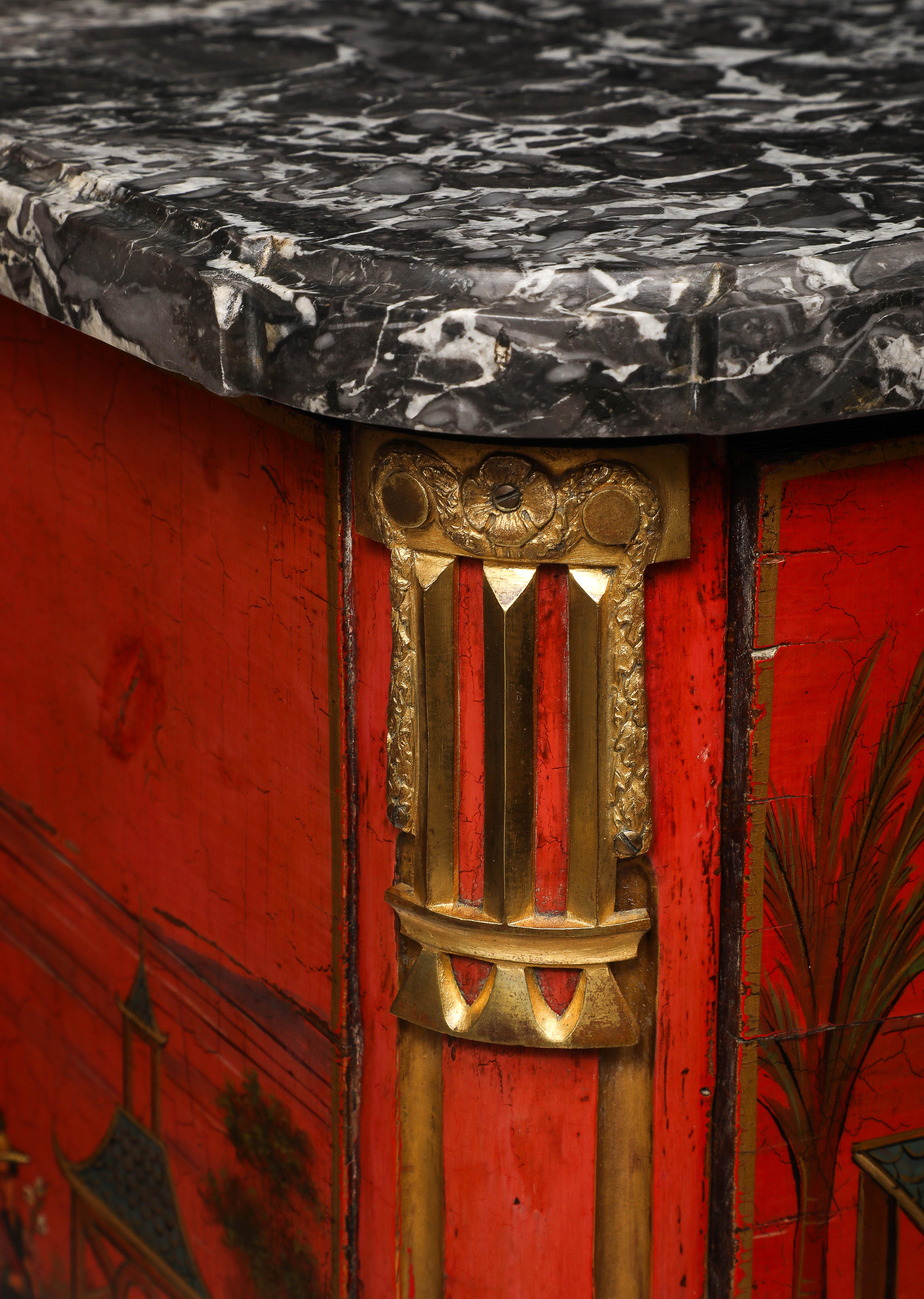 Pair French Ormolu Mounted Chinoiserie Red Lacquer Commodes, François Boucher For Sale 7