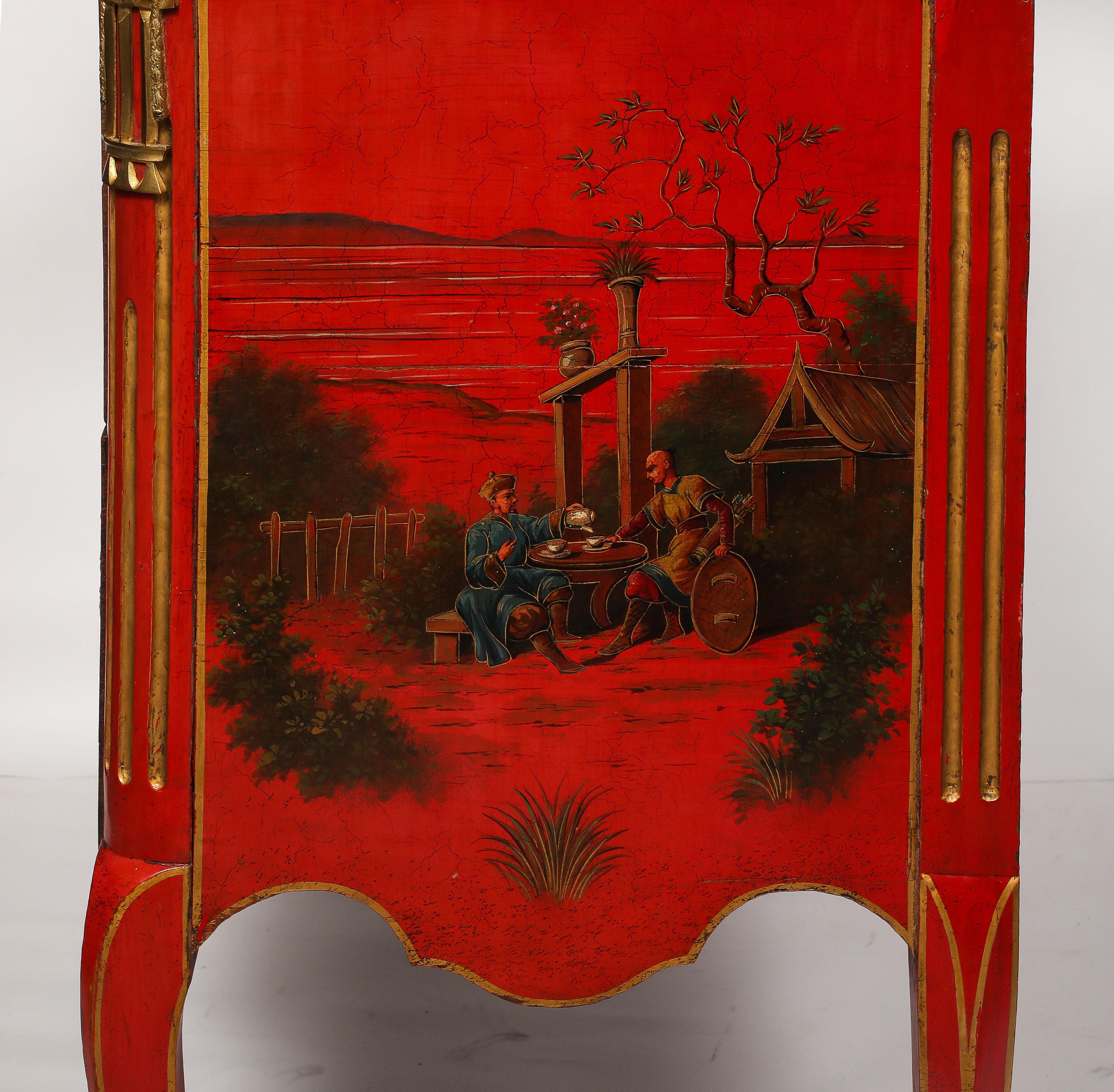 Pair French Ormolu Mounted Chinoiserie Red Lacquer Commodes, François Boucher For Sale 12