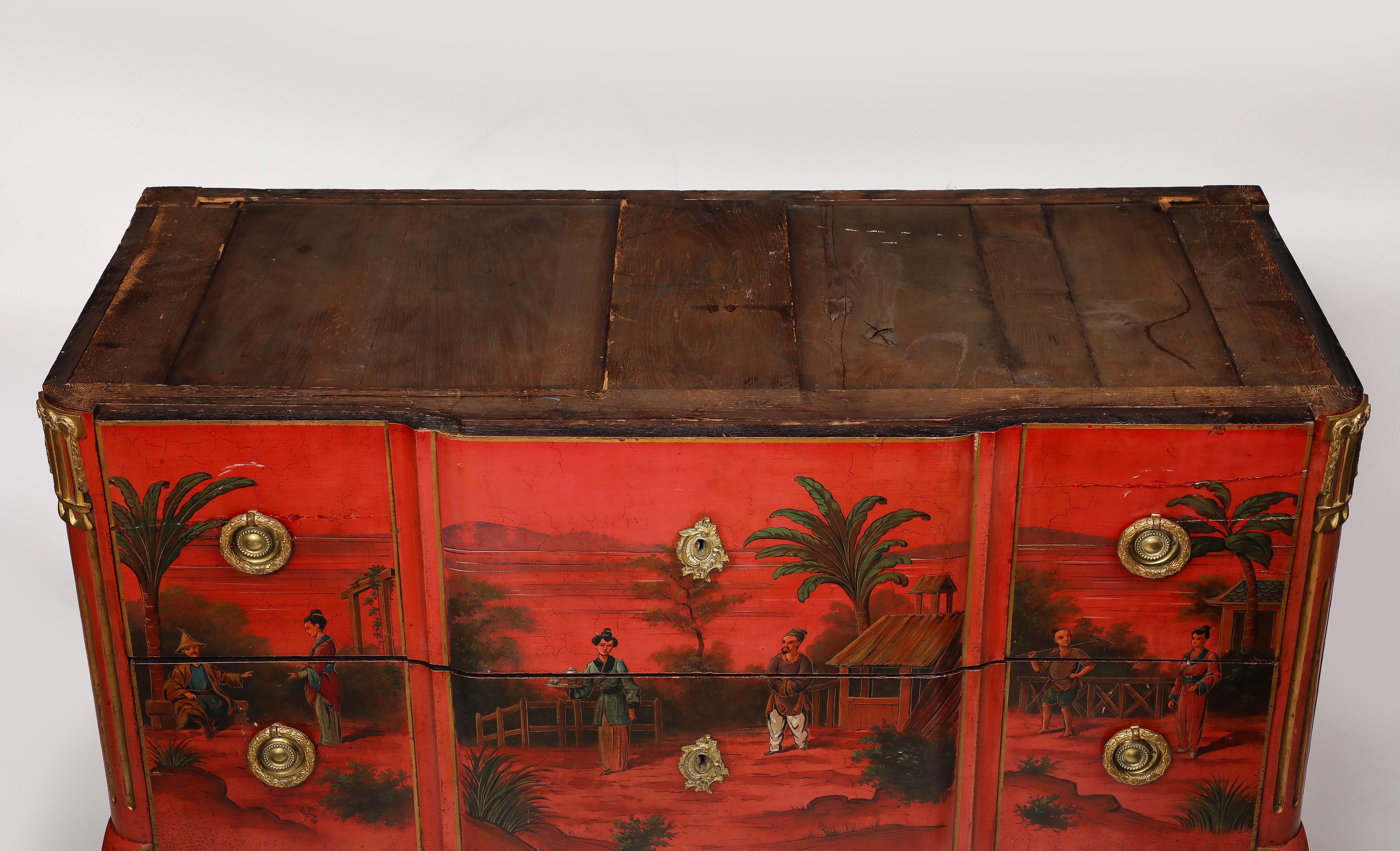 Pair French Ormolu Mounted Chinoiserie Red Lacquer Commodes, François Boucher For Sale 1