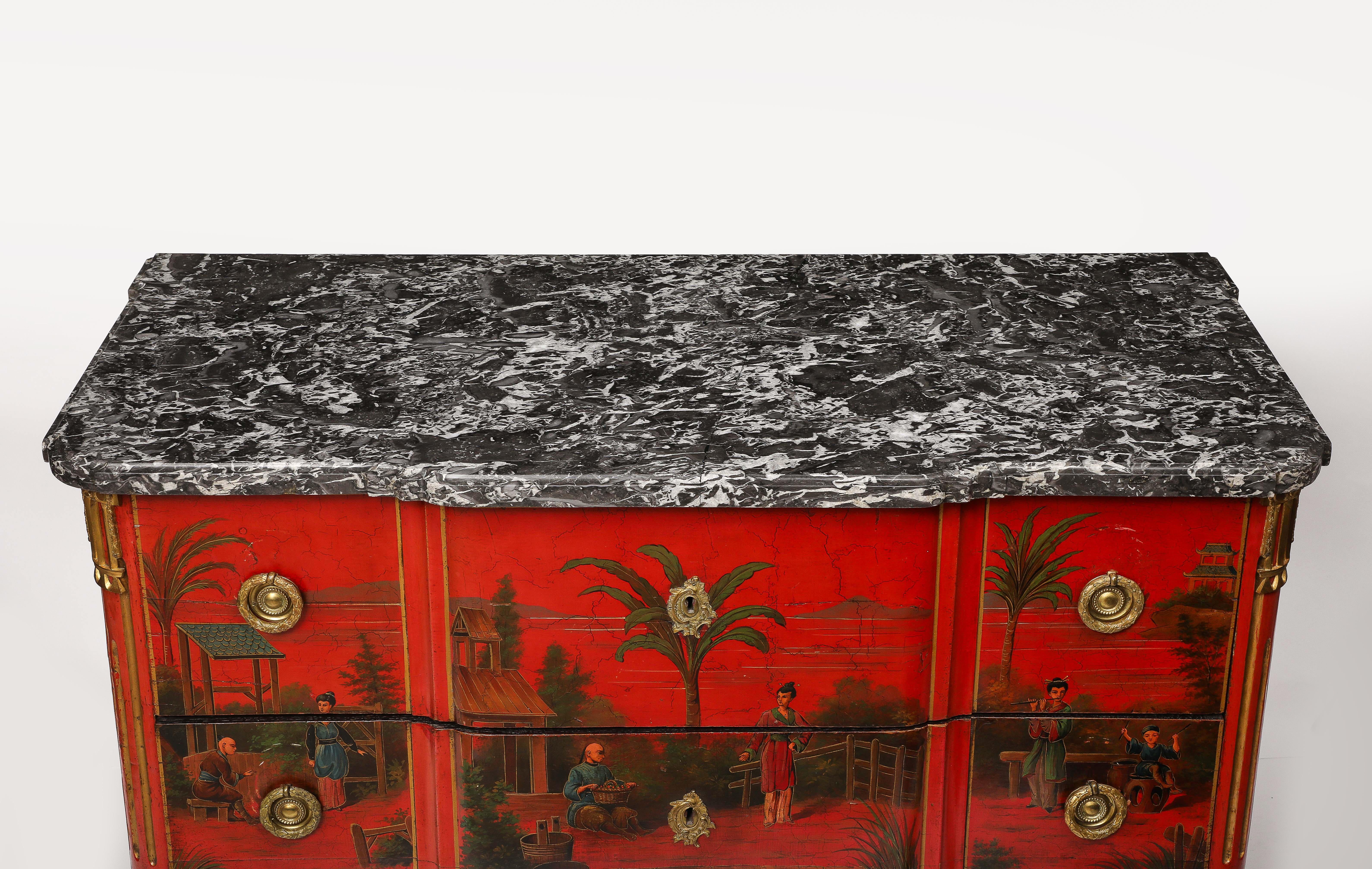 Pair French Ormolu Mounted Chinoiserie Red Lacquer Commodes, François Boucher For Sale 3