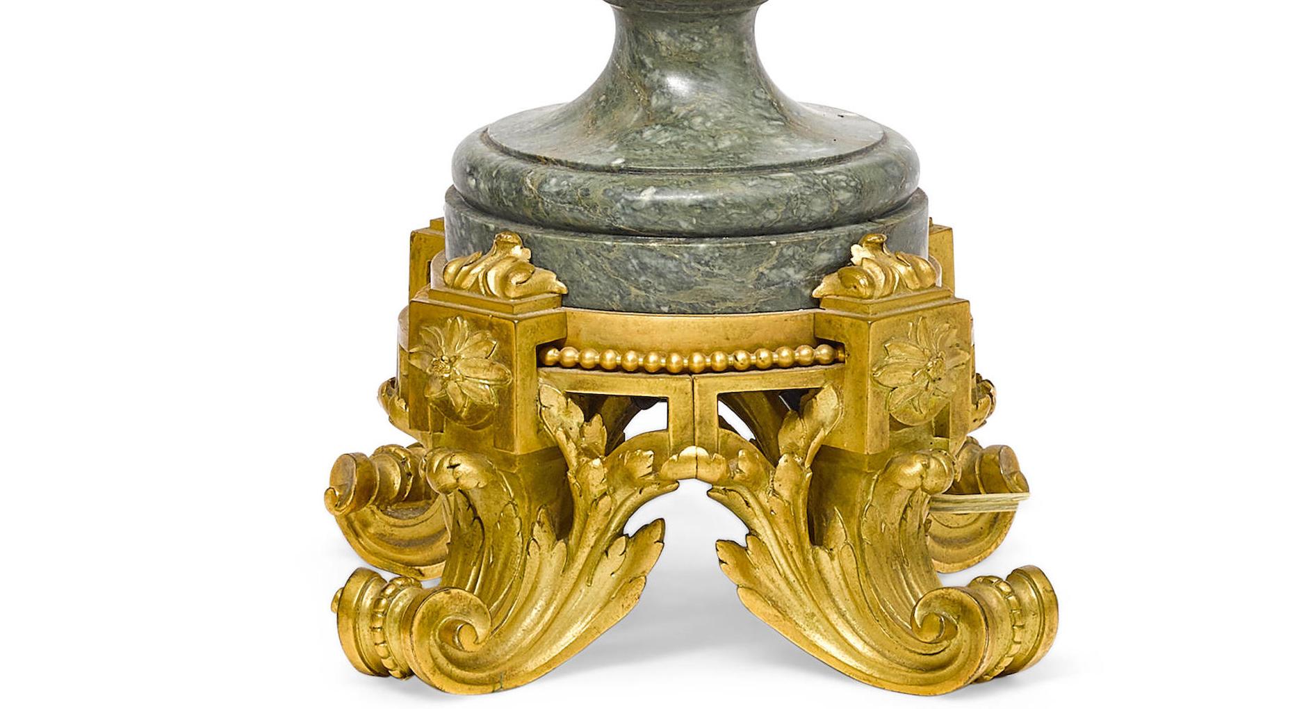 Pair of French Ormolu Mounted Marble Urns, Signed GJL 11