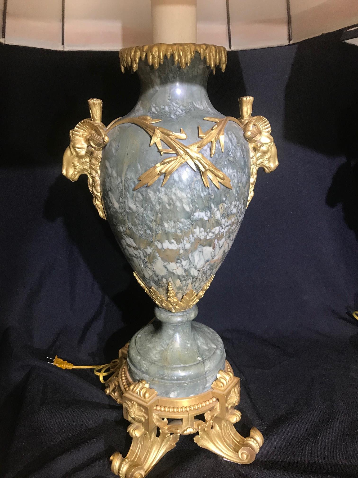 Pair of French Ormolu Mounted Marble Urns, Signed GJL 1