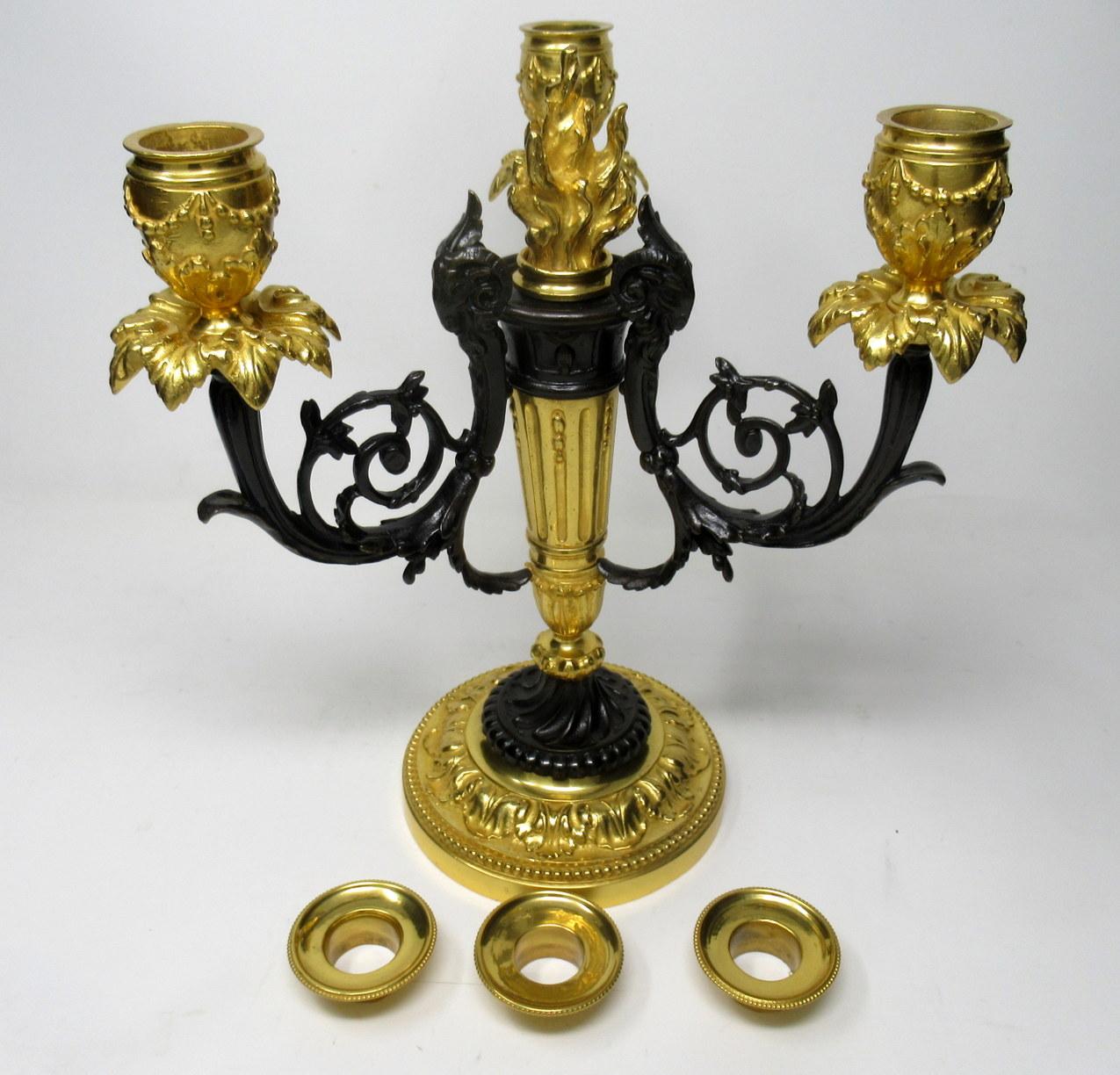 Pair French Ormolu Bronze Dore Three Light Candelabra Candlesticks 19th Century 3