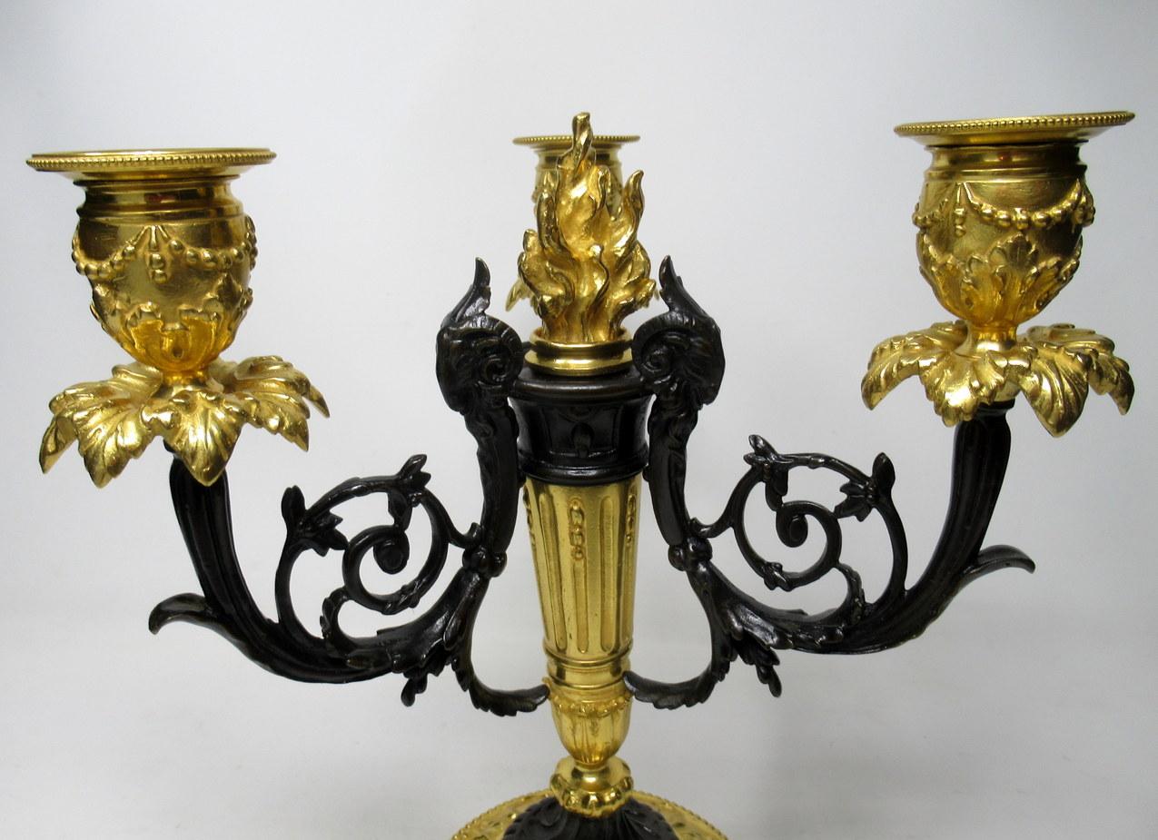 Pair French Ormolu Bronze Dore Three Light Candelabra Candlesticks 19th Century 5