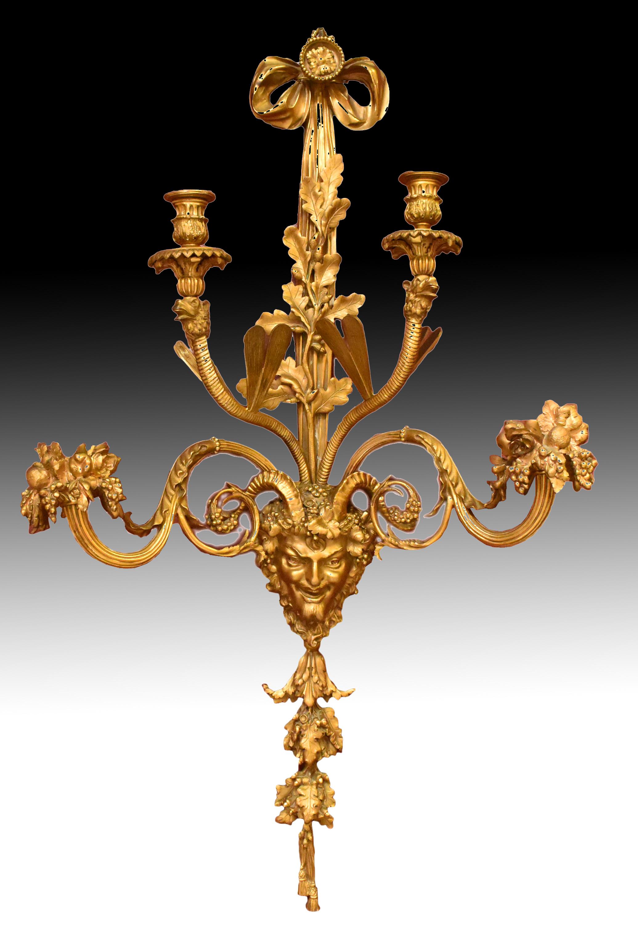 Hand-Crafted Pair French Ormolu Sconces, 19 Century For Sale