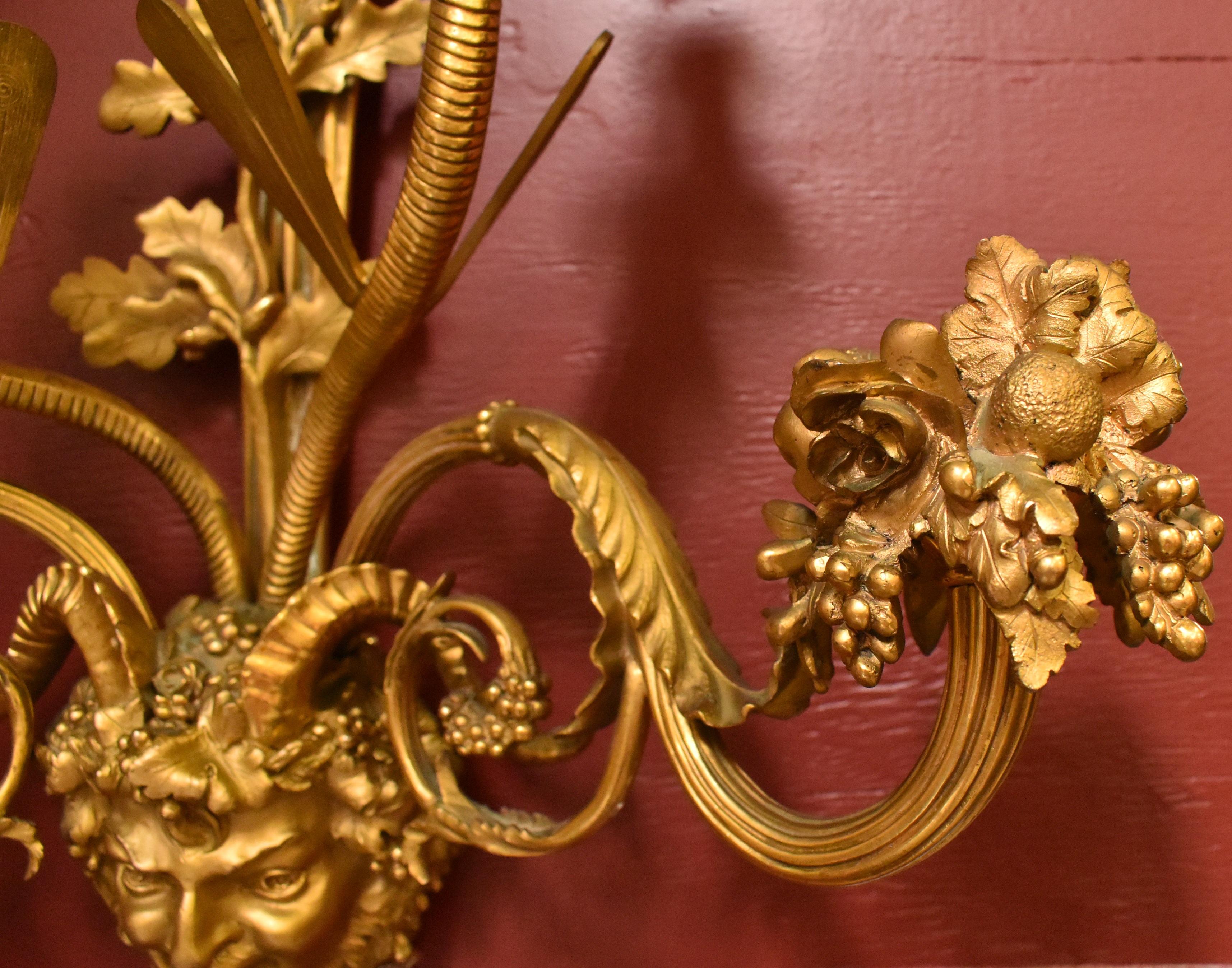 19th Century Pair French Ormolu Sconces, 19 Century For Sale