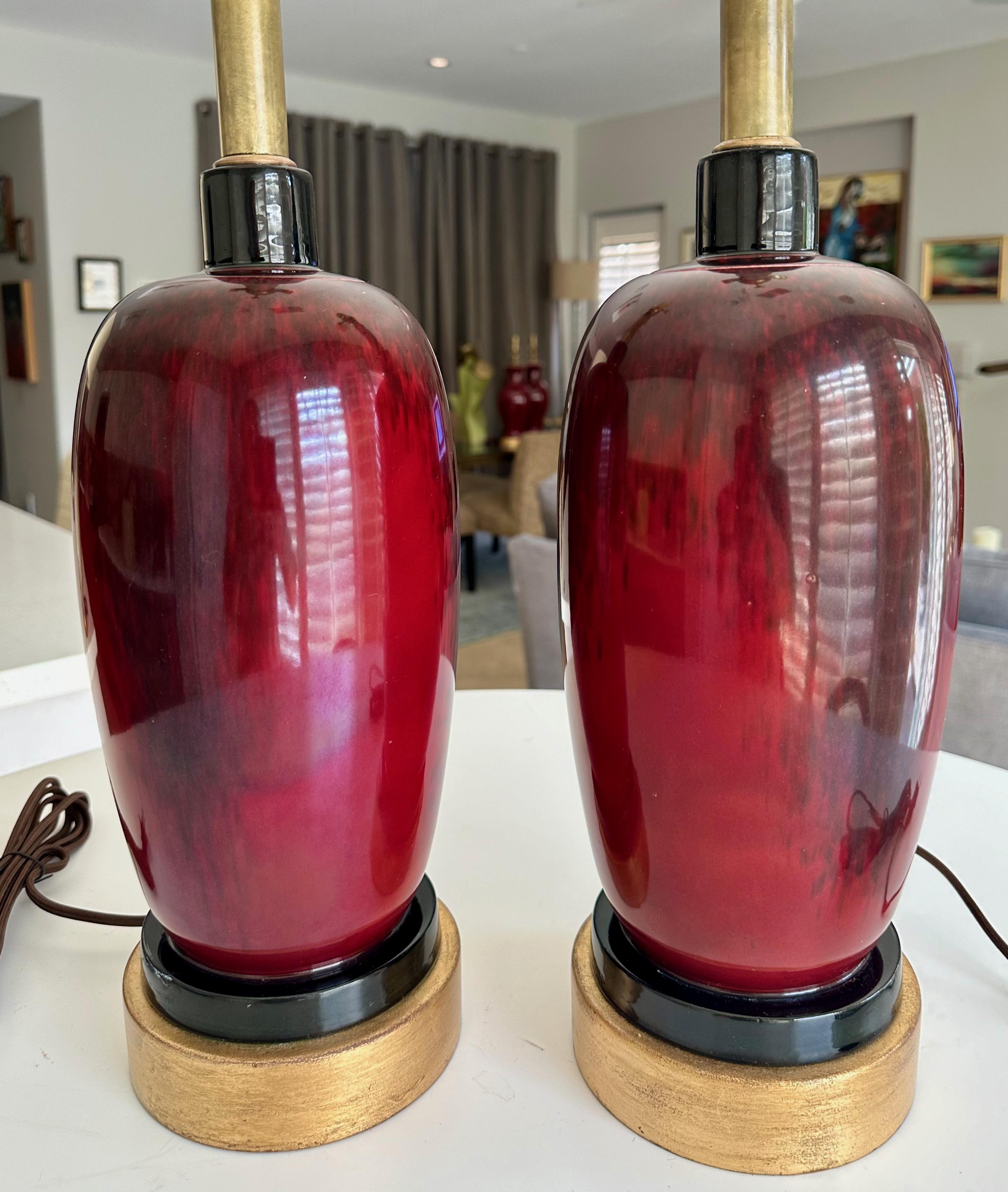 Paar französische Ochsenblut-Porzellan-Tischlampen im Sang-de-Boeuf-Stil im Angebot 2
