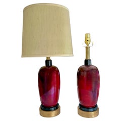 Pair French Oxblood Sang De Boeuf Style Porcelain Table Lamps