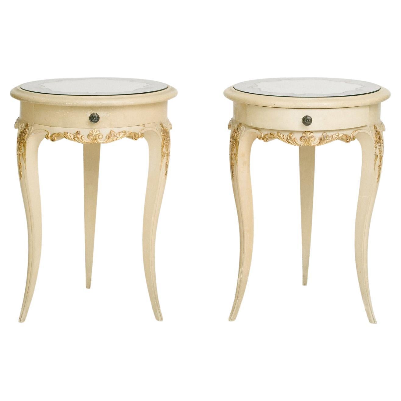 Pair French Painted Églomisé Mirrored Top Tables For Sale