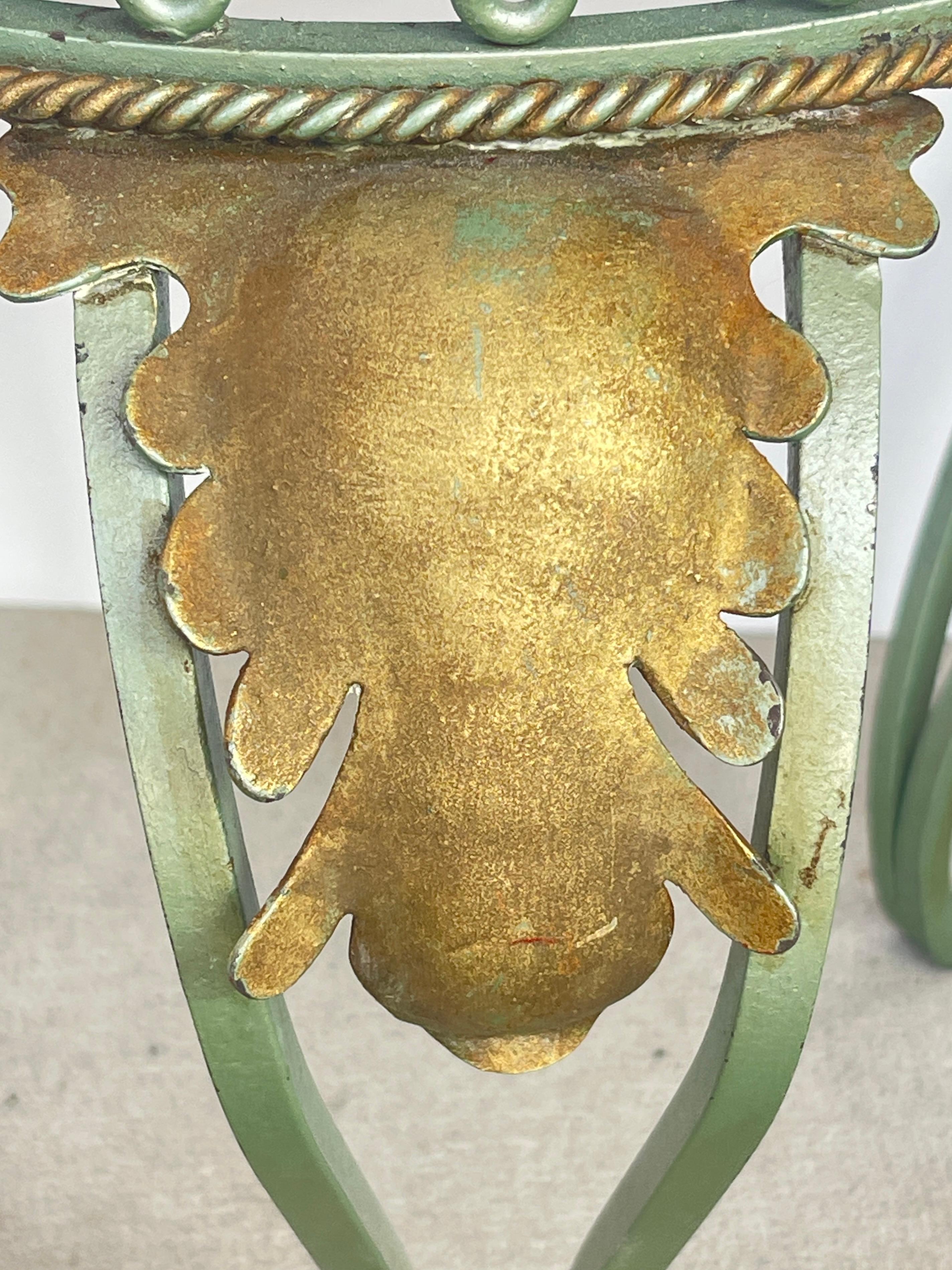 Pair French Painted & Gilt Wrought Iron Mirrored Martini Side Tables, 1940s For Sale 4