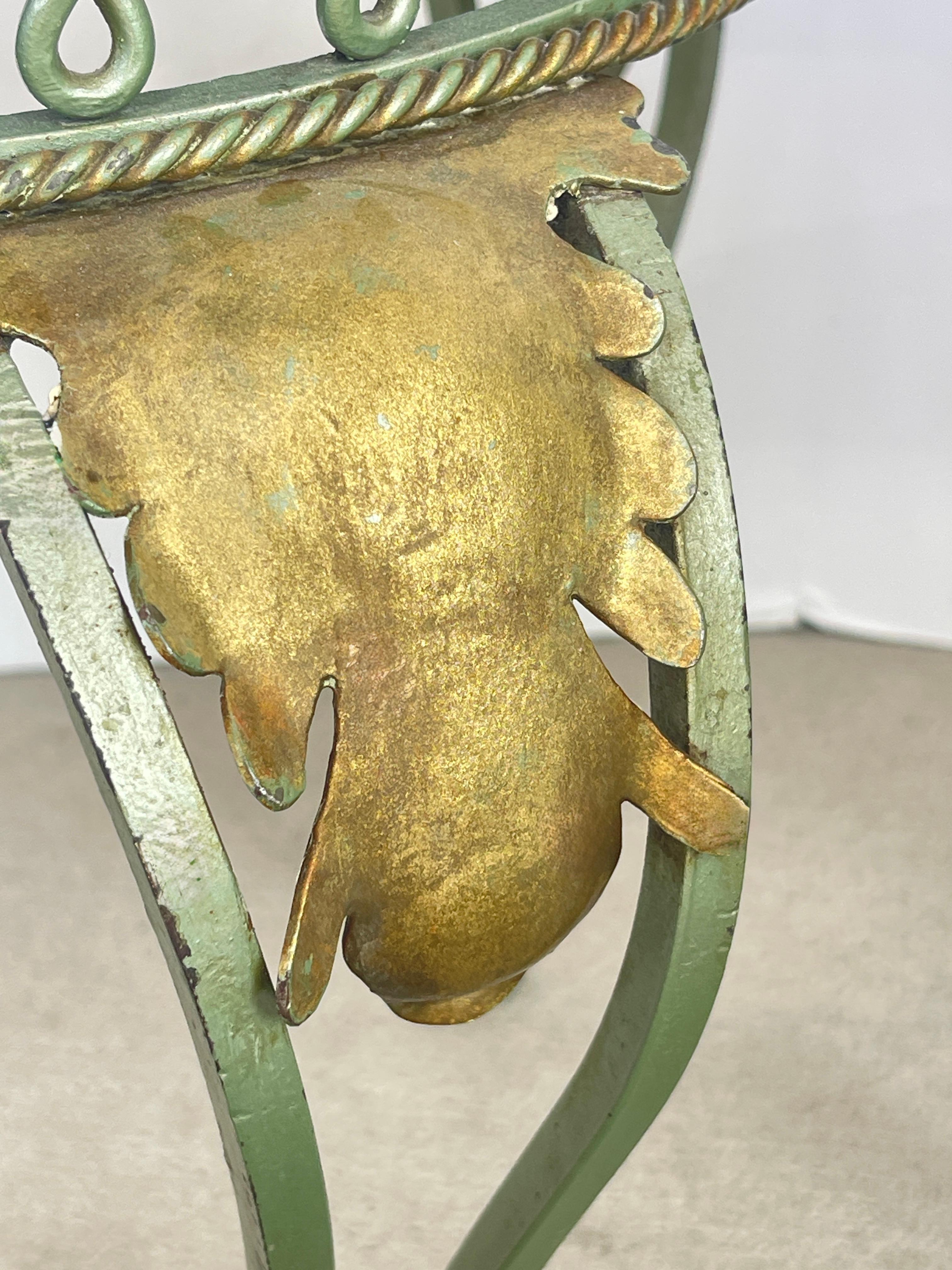 Pair French Painted & Gilt Wrought Iron Mirrored Martini Side Tables, 1940s For Sale 7