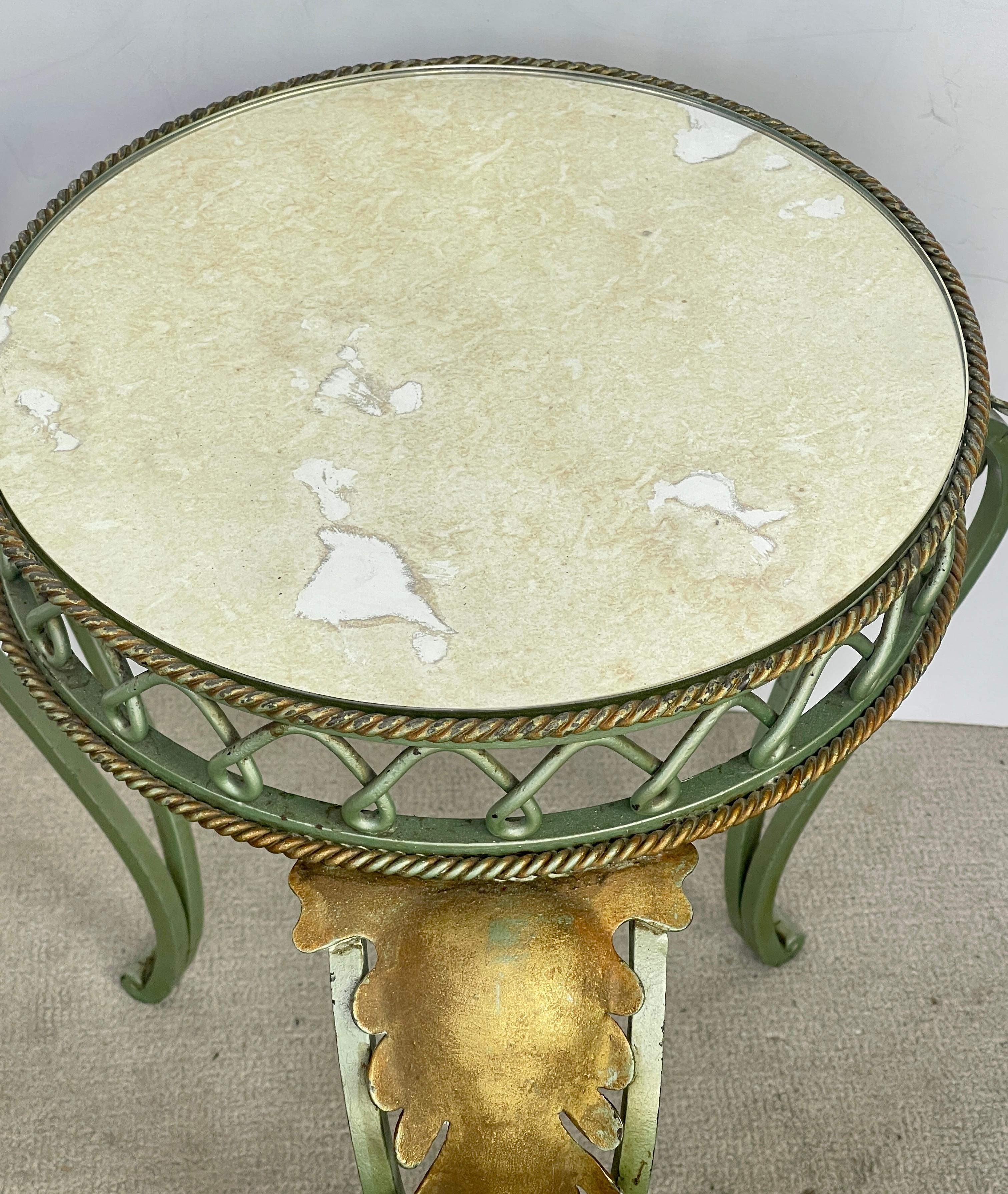 Pair French Painted & Gilt Wrought Iron Mirrored Martini Side Tables, 1940s For Sale 8