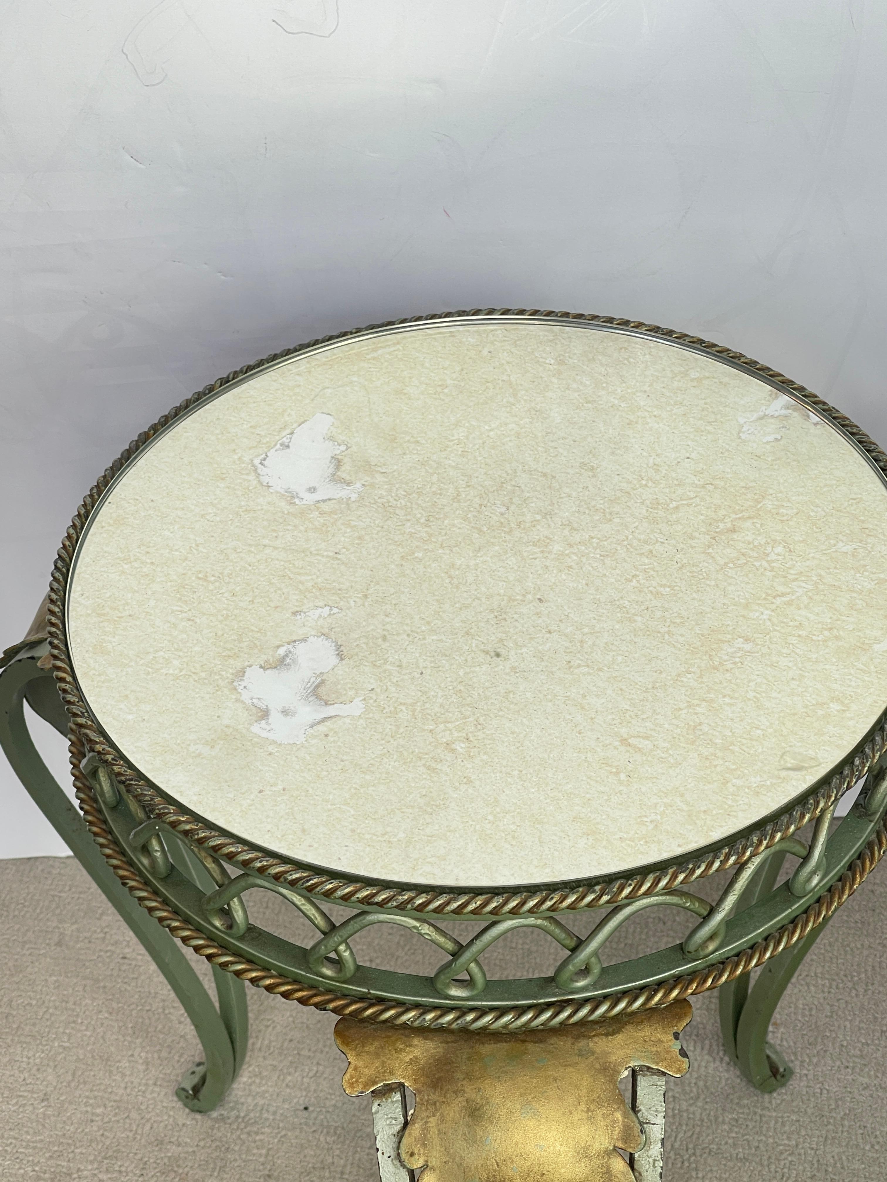 Pair French Painted & Gilt Wrought Iron Mirrored Martini Side Tables, 1940s For Sale 9