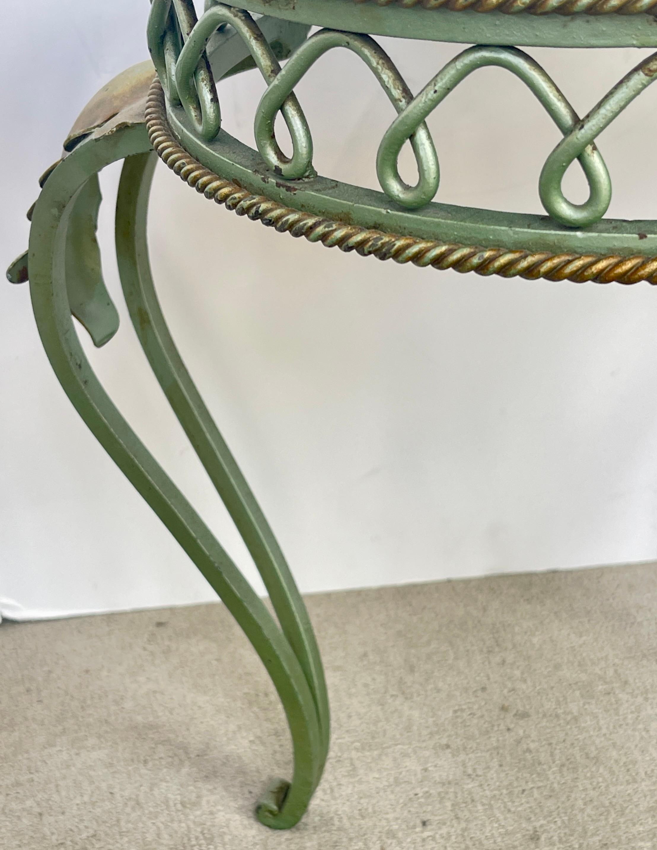 Pair French Painted & Gilt Wrought Iron Mirrored Martini Side Tables, 1940s For Sale 1